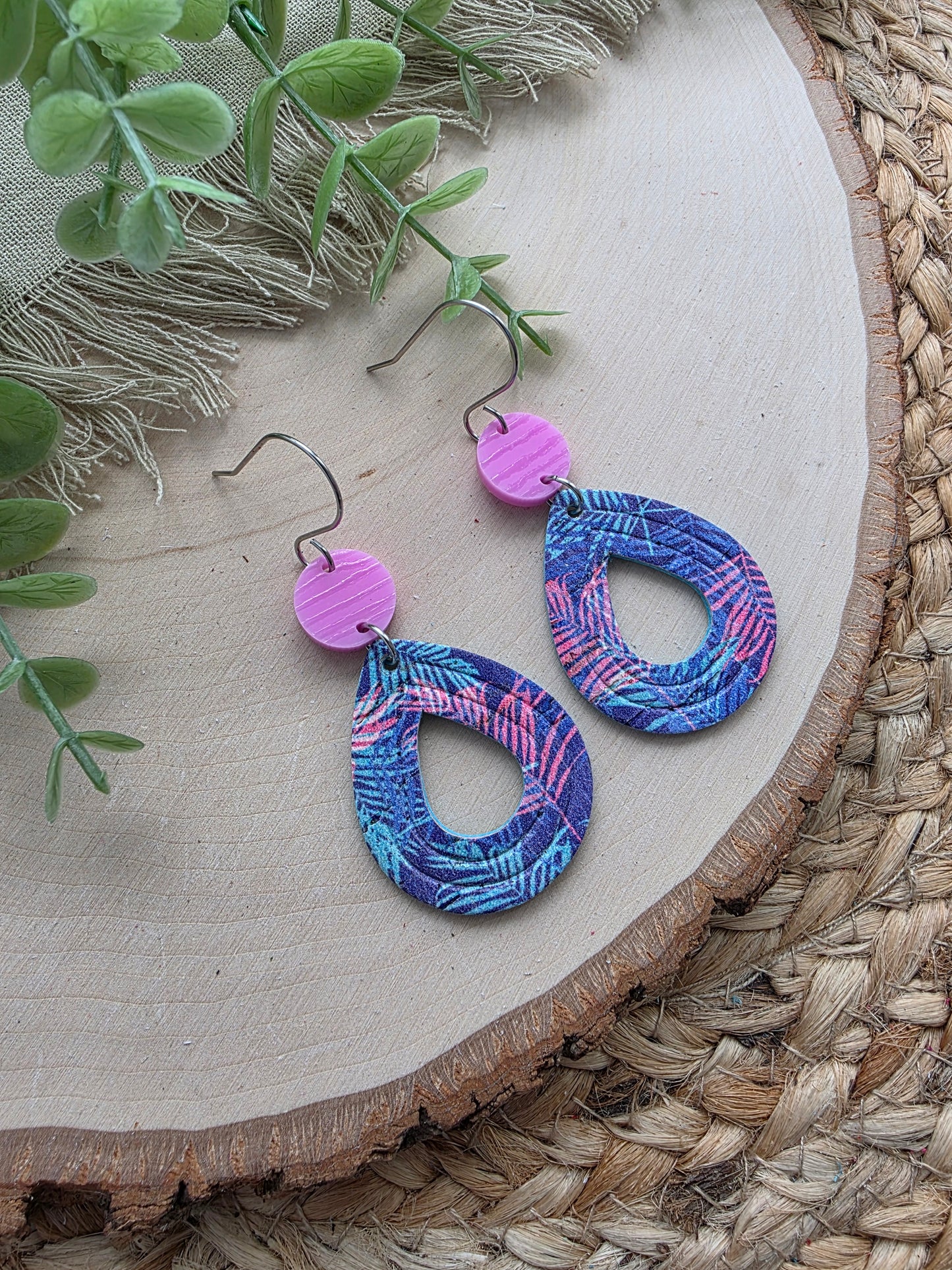 Tropical Palm Open Teardrop Earrings