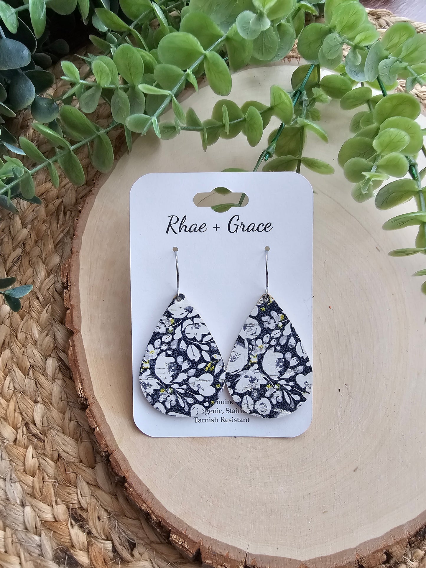 Blue & White Floral Teardrop Earrings