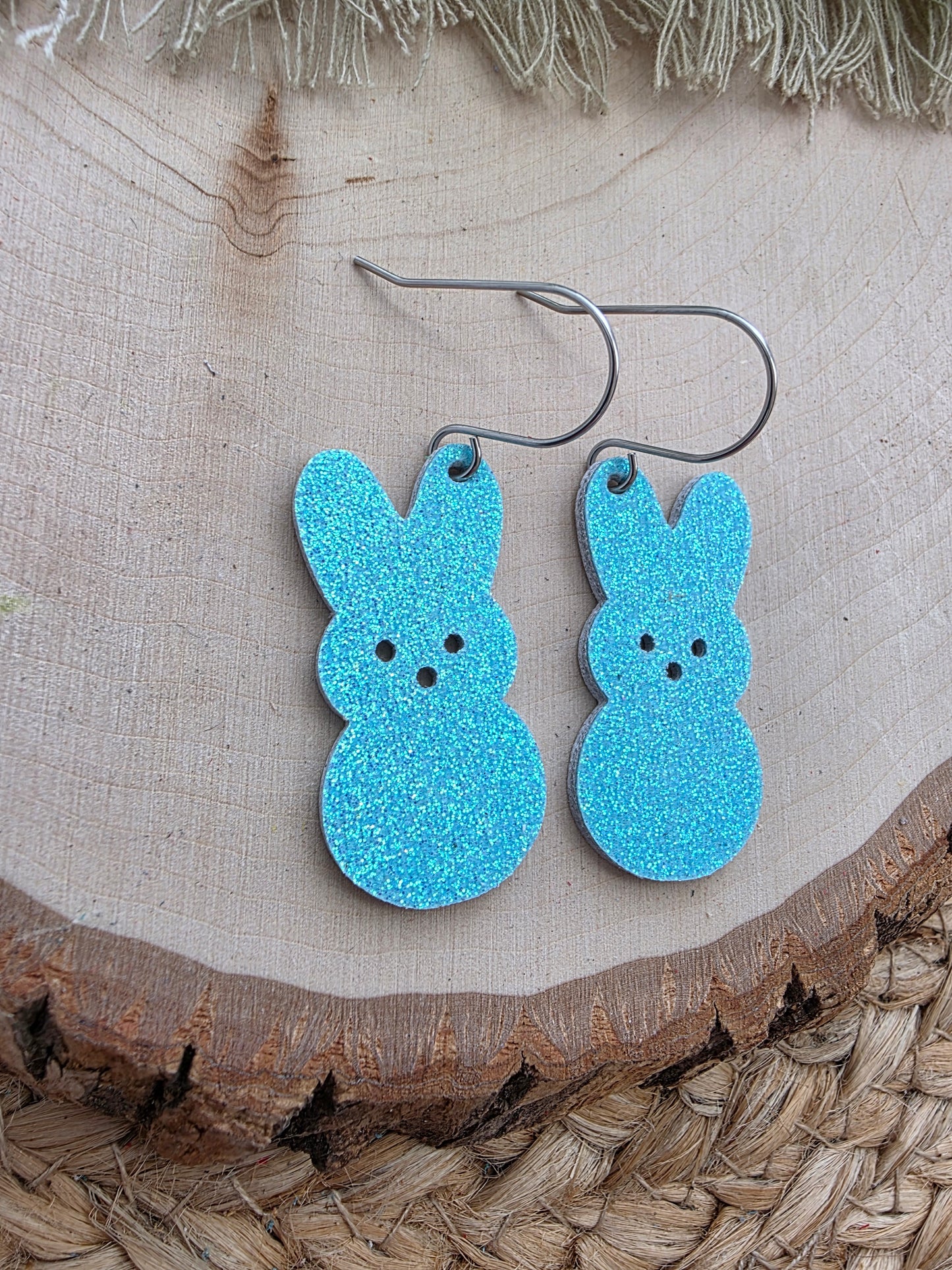 Blue Glitter Bunny Peep Earrings