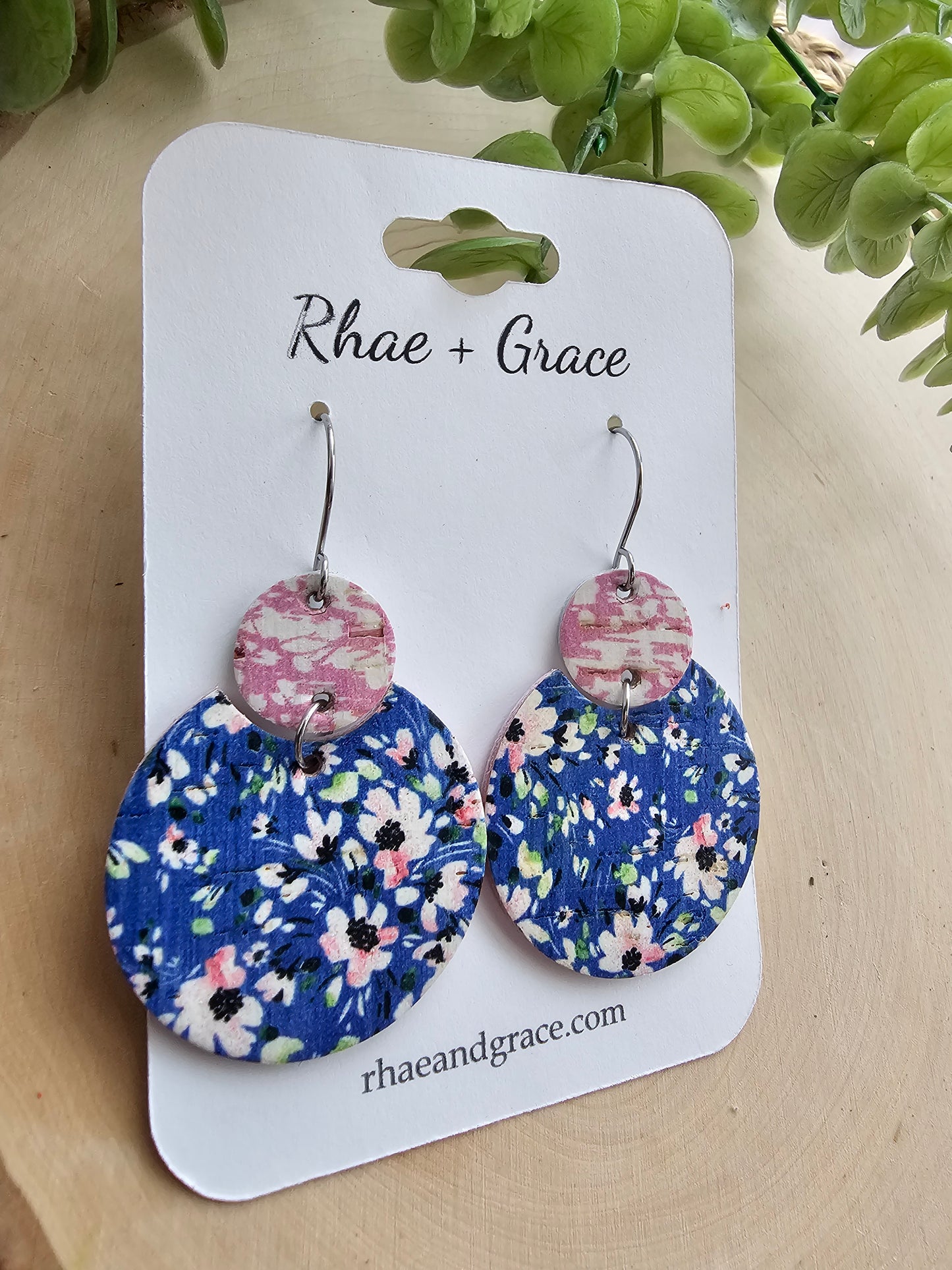 Blue Floral Circle Earrings