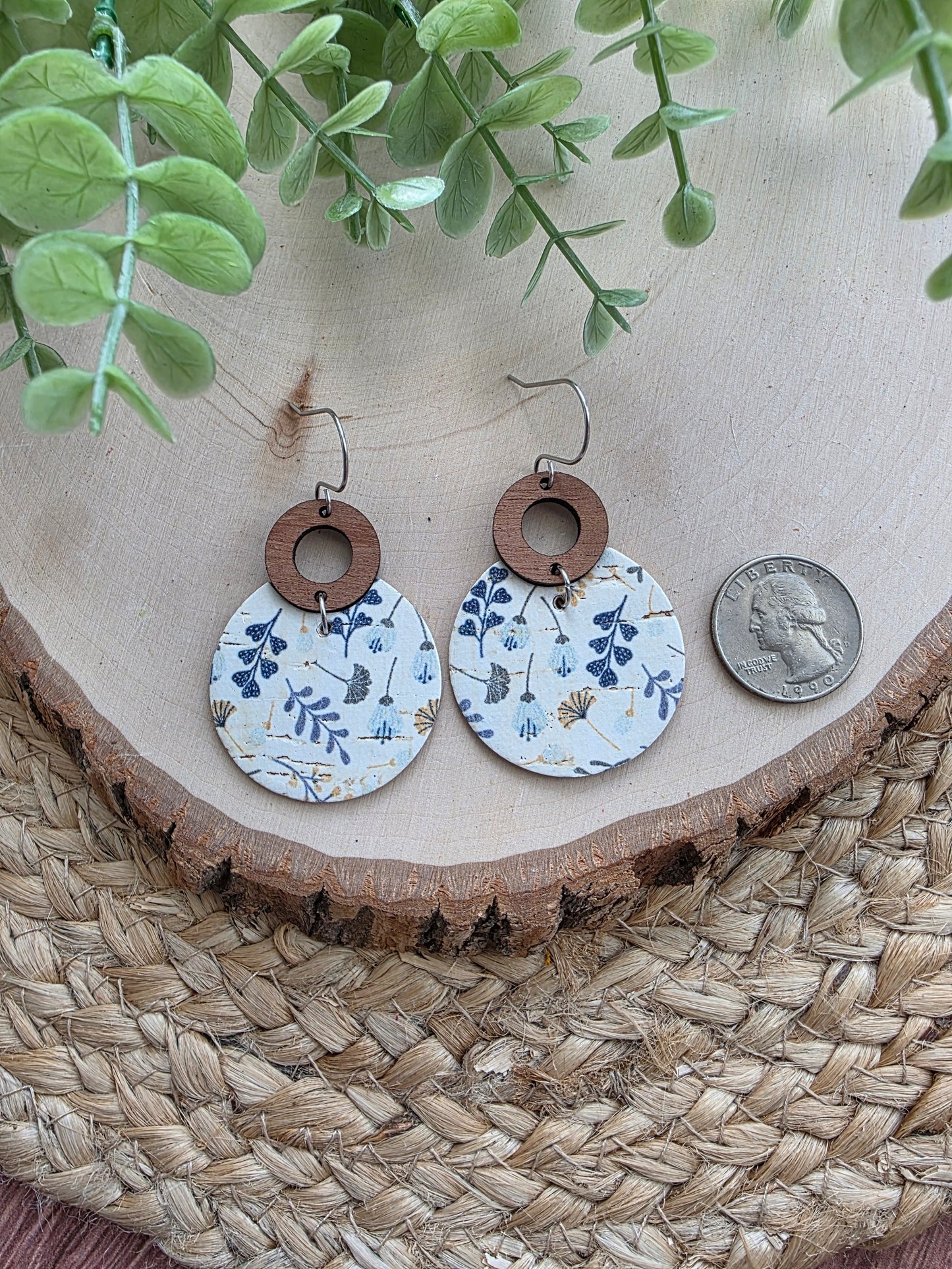 Blue & Mustard Floral Circle Earrings