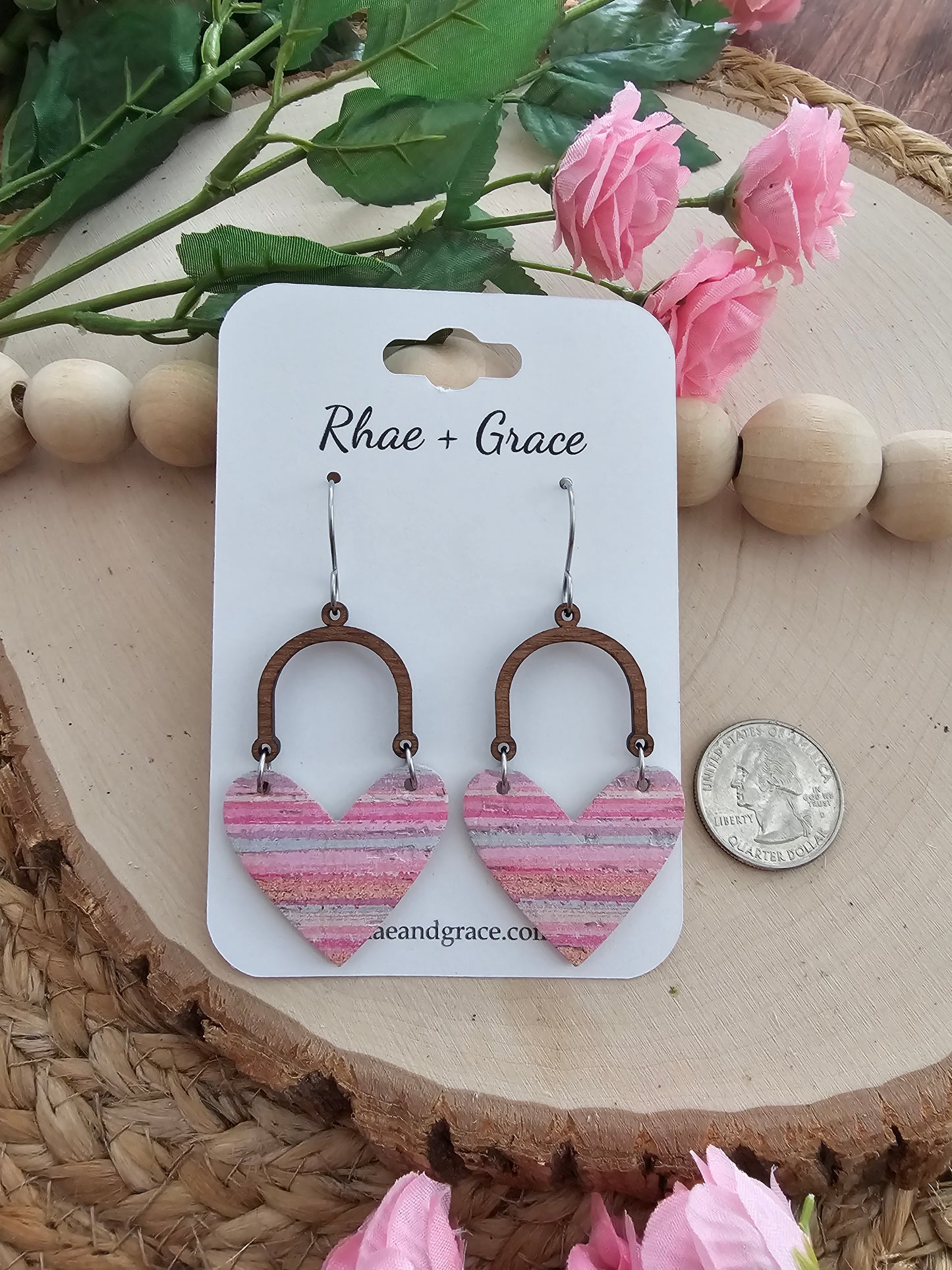Cotton Candy Striped Arched Heart Earrings