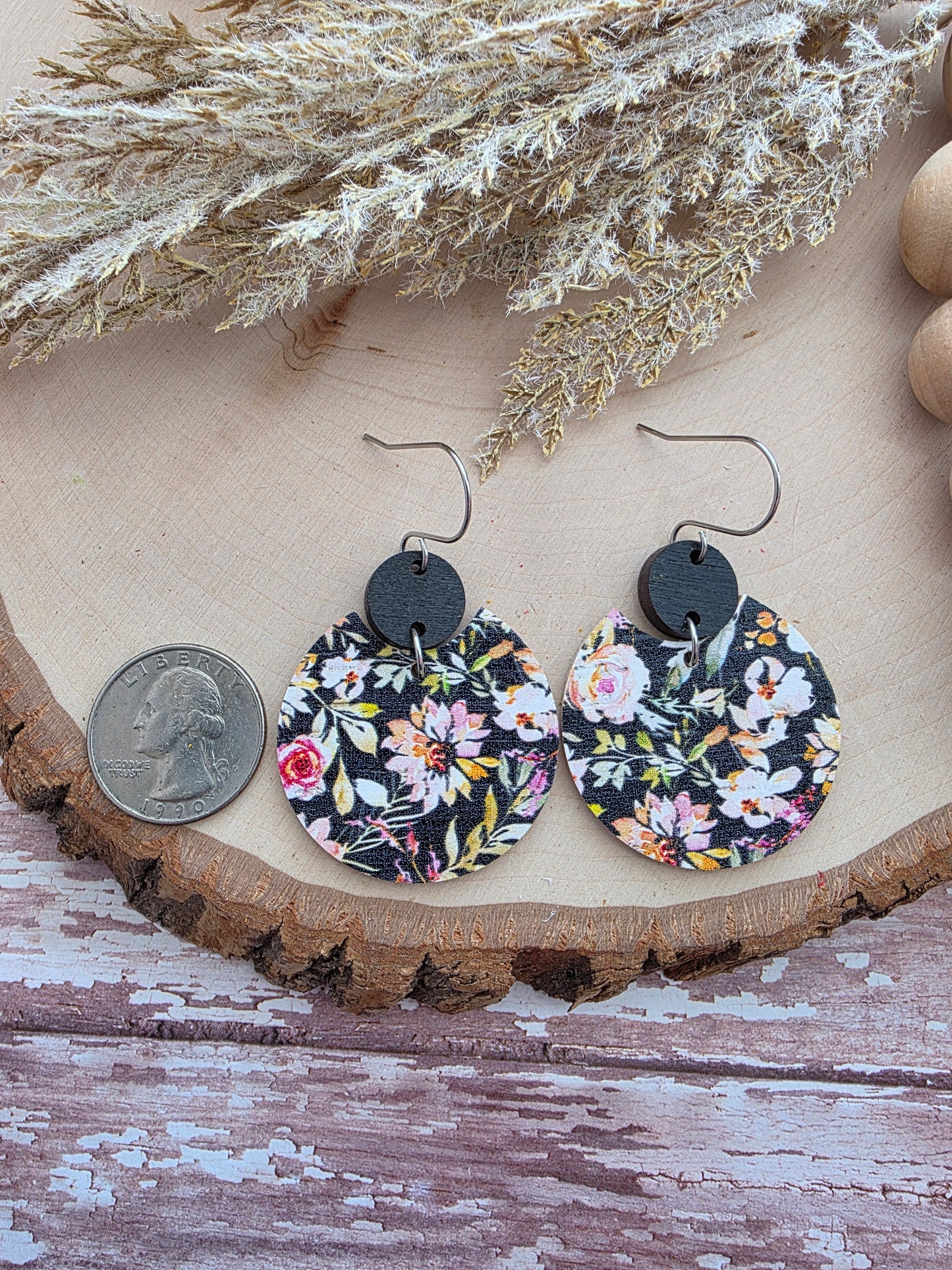 Autumn Dahlia on Black Circle Earrings