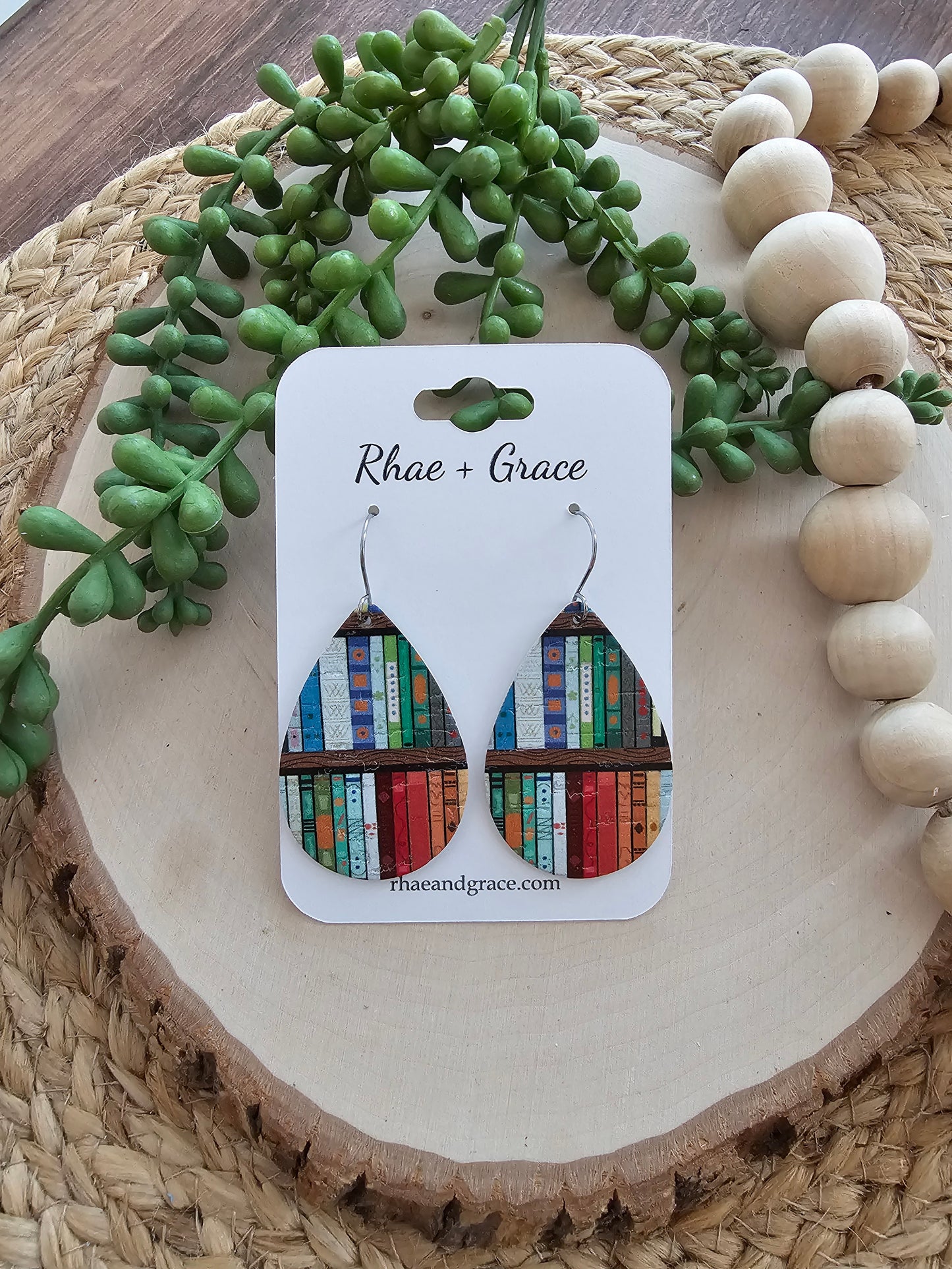 Colorful Library Book Teardrop Earrings - Medium
