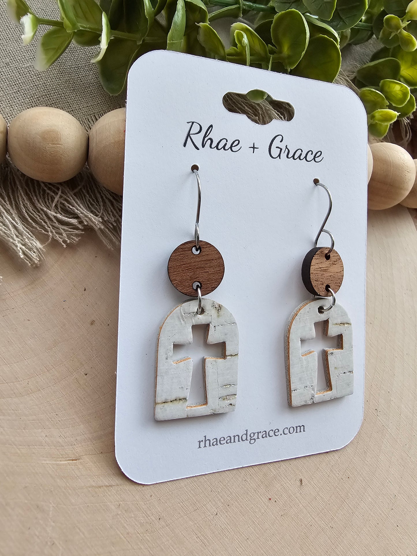 White Cross Cutout Arch Earrings