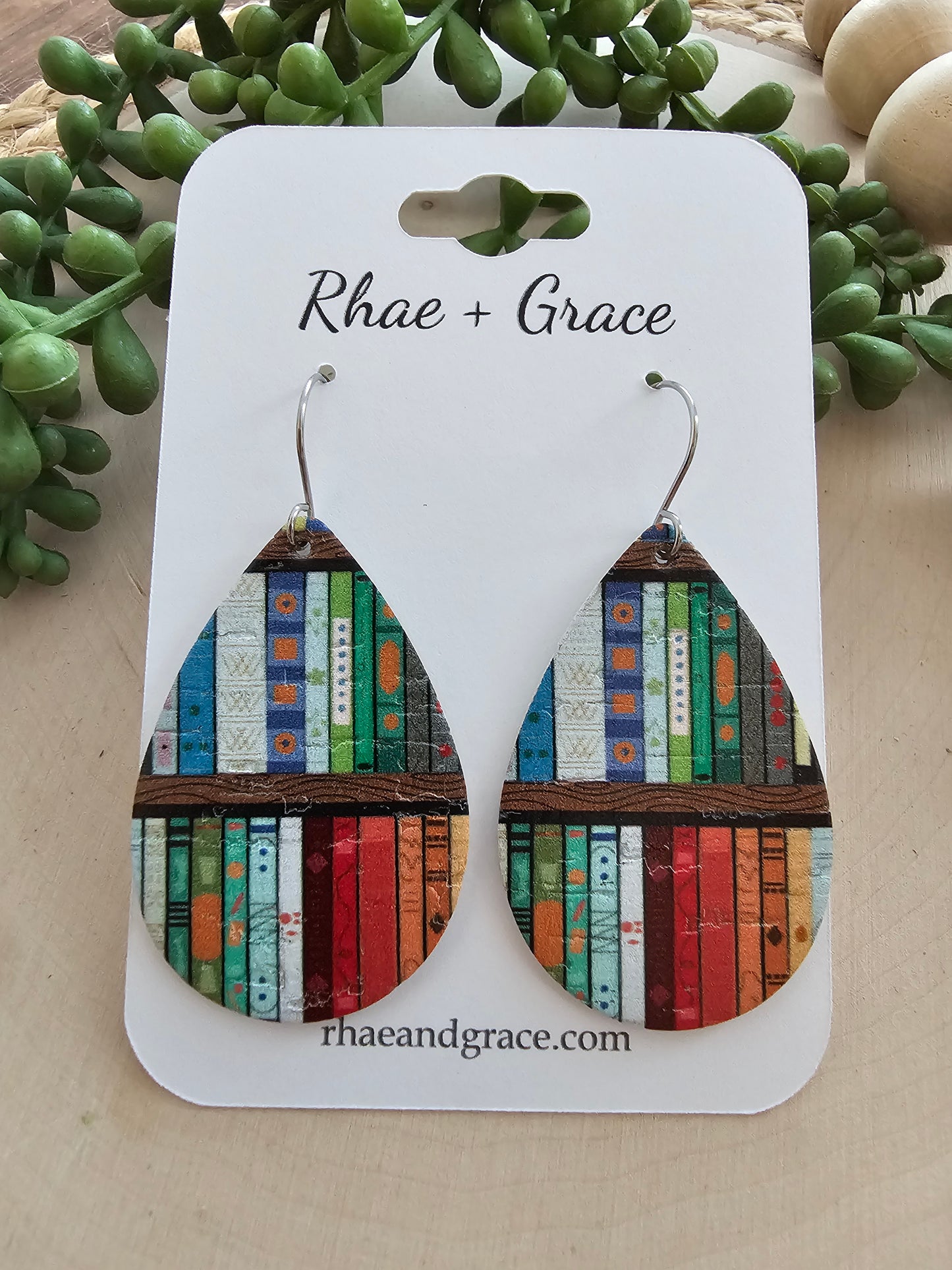 Colorful Library Book Teardrop Earrings - Medium