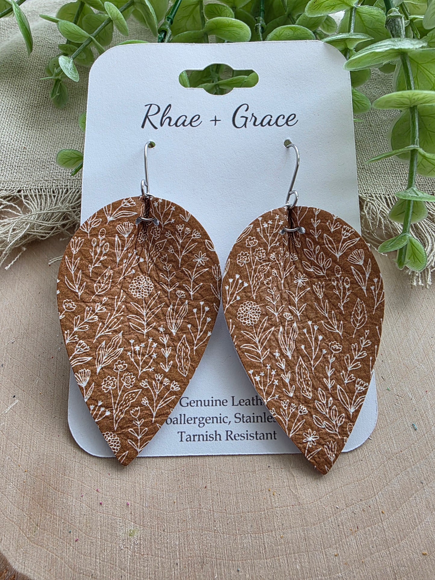 Dijon Brown & Cream Floral Pinched Petal Earrings - Large (2.5")