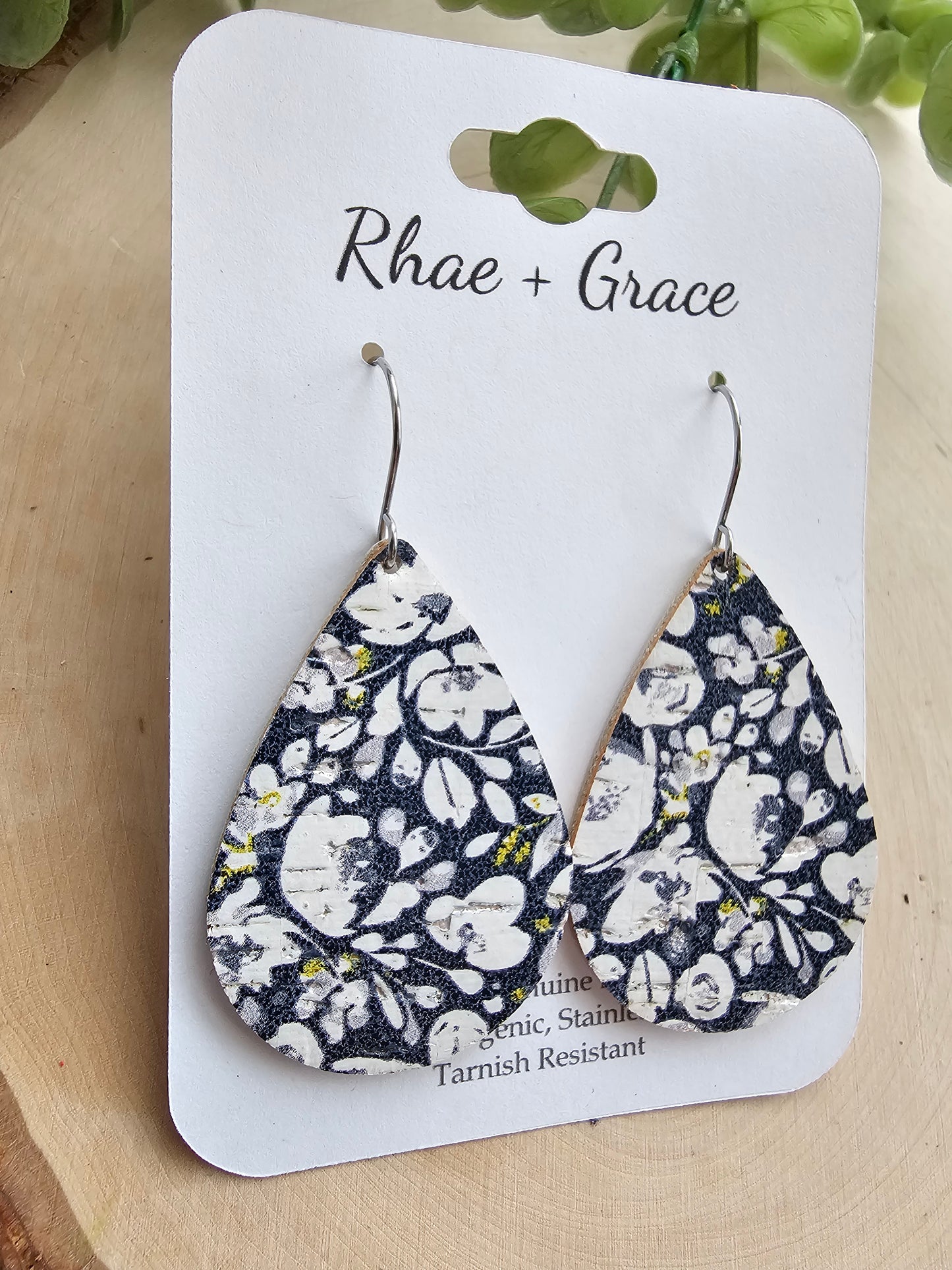 Blue & White Floral Teardrop Earrings