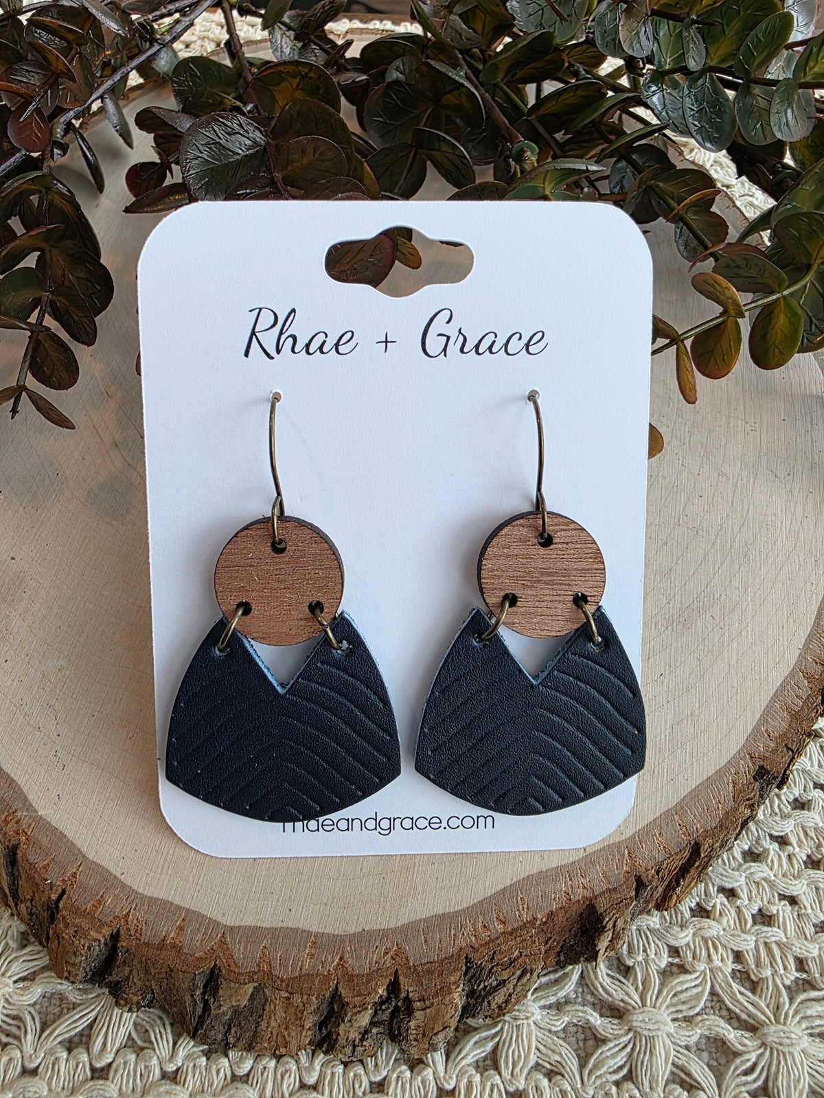 Geometric Boho Embossed Chevron Earrings - Navy Blue