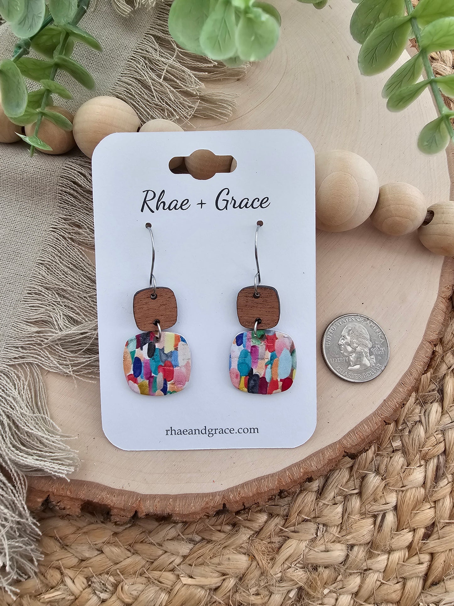 Colorful Confetti Rounded Square Earrings