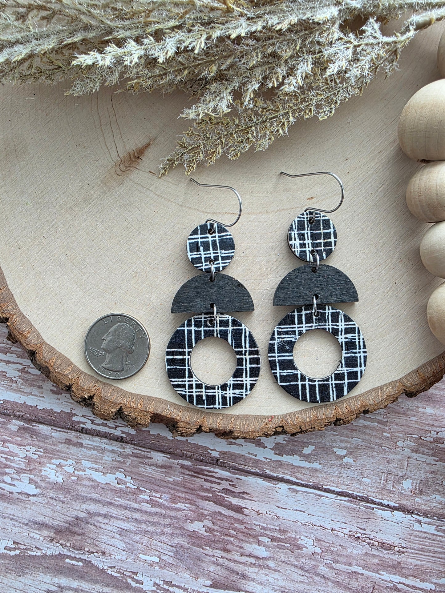 Black & White Criss-cross Geometric Circle Stacked Earrings