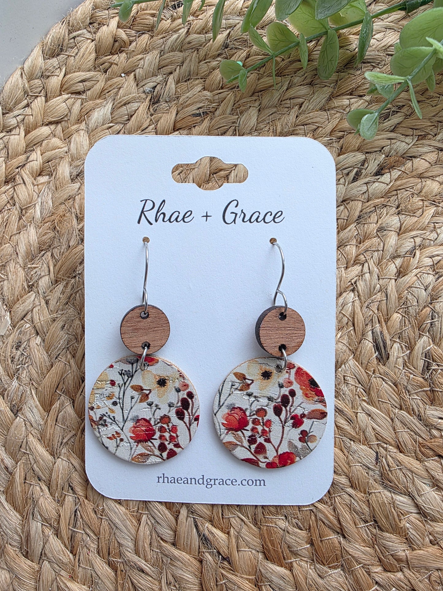 Autumn Watercolor Floral Circle Drop Earrings