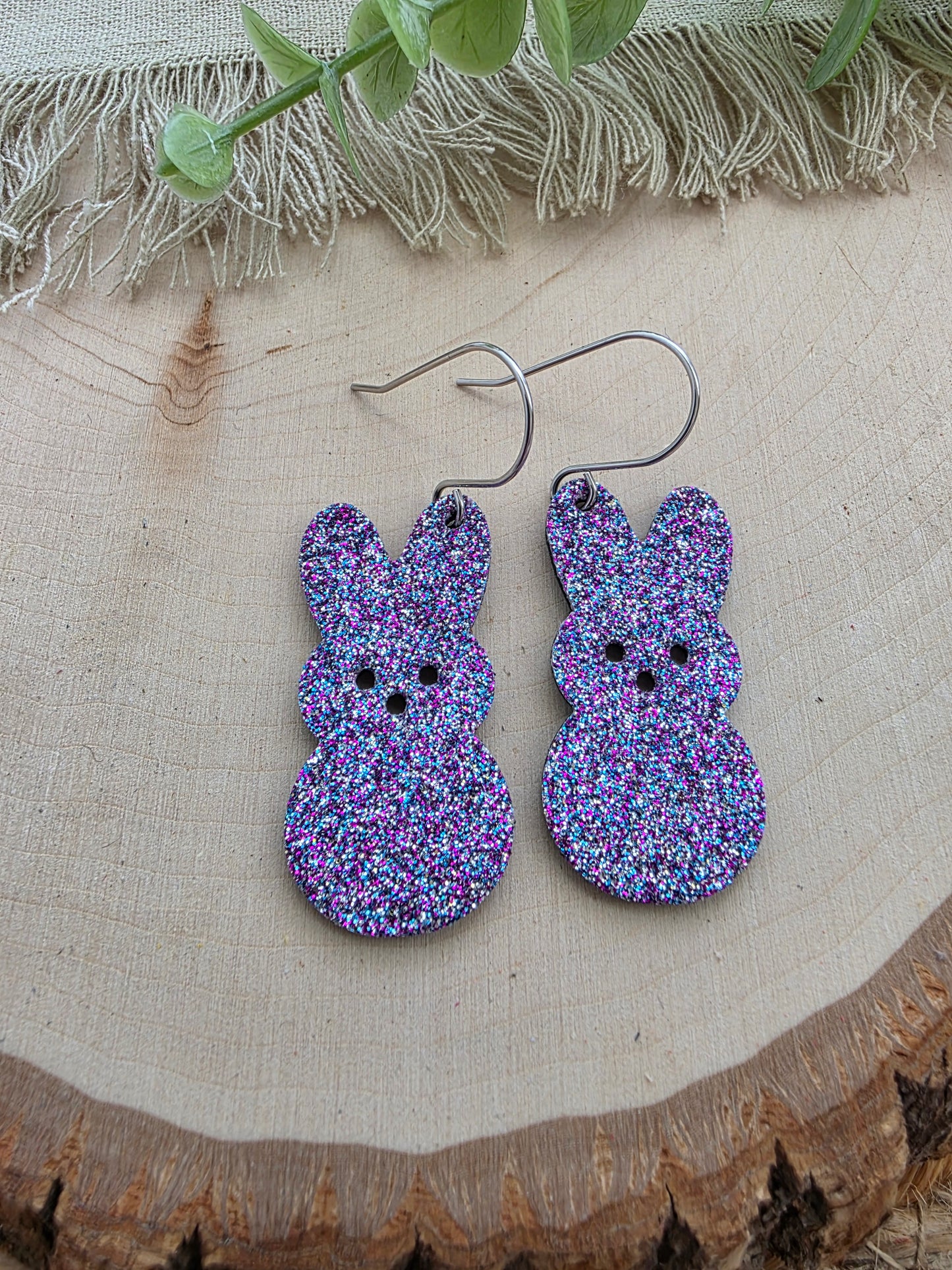 Purple Glitter Bunny Peep Earrings
