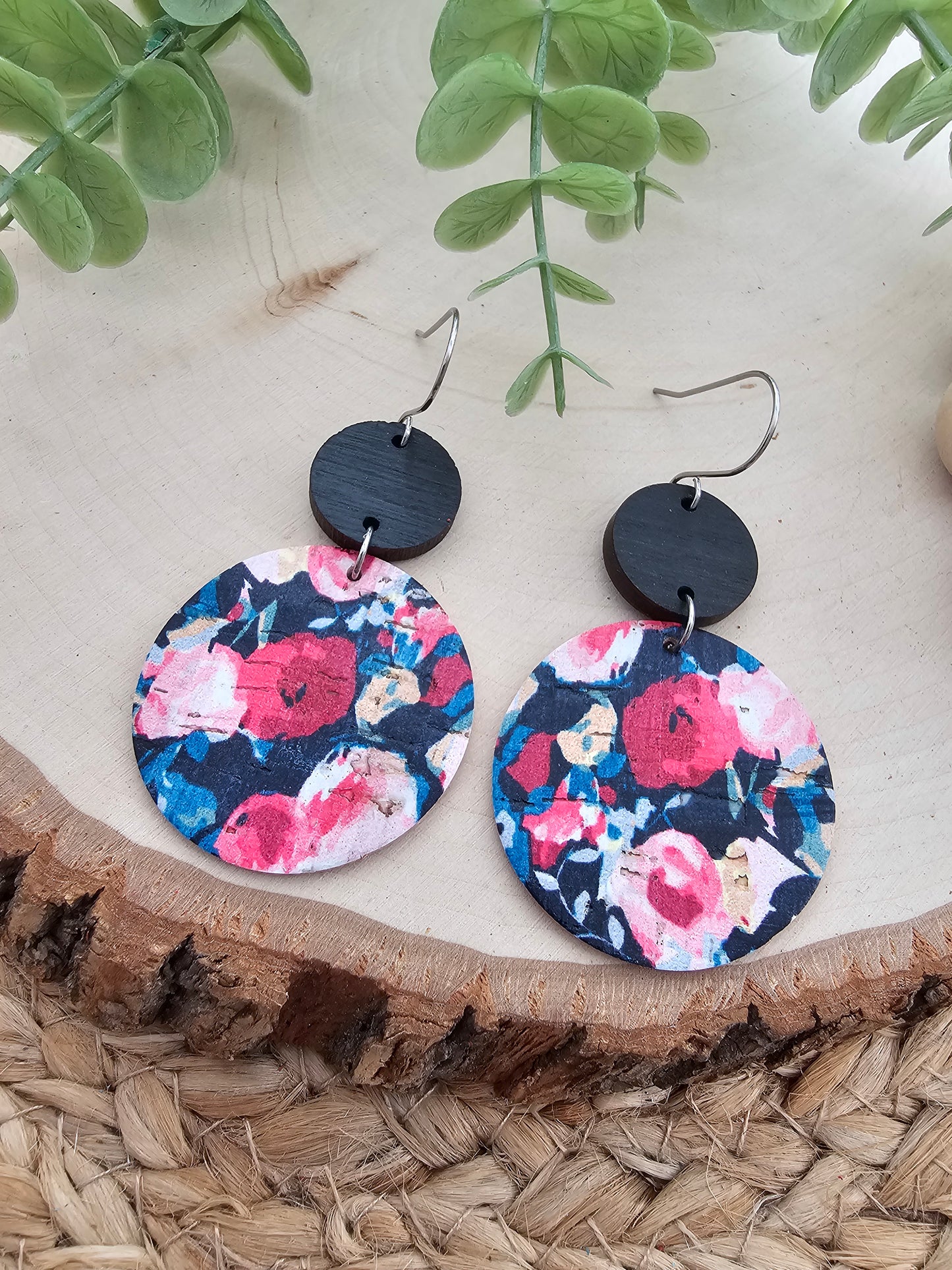 Midnight Rose Garden Large Circle Drop Earrings