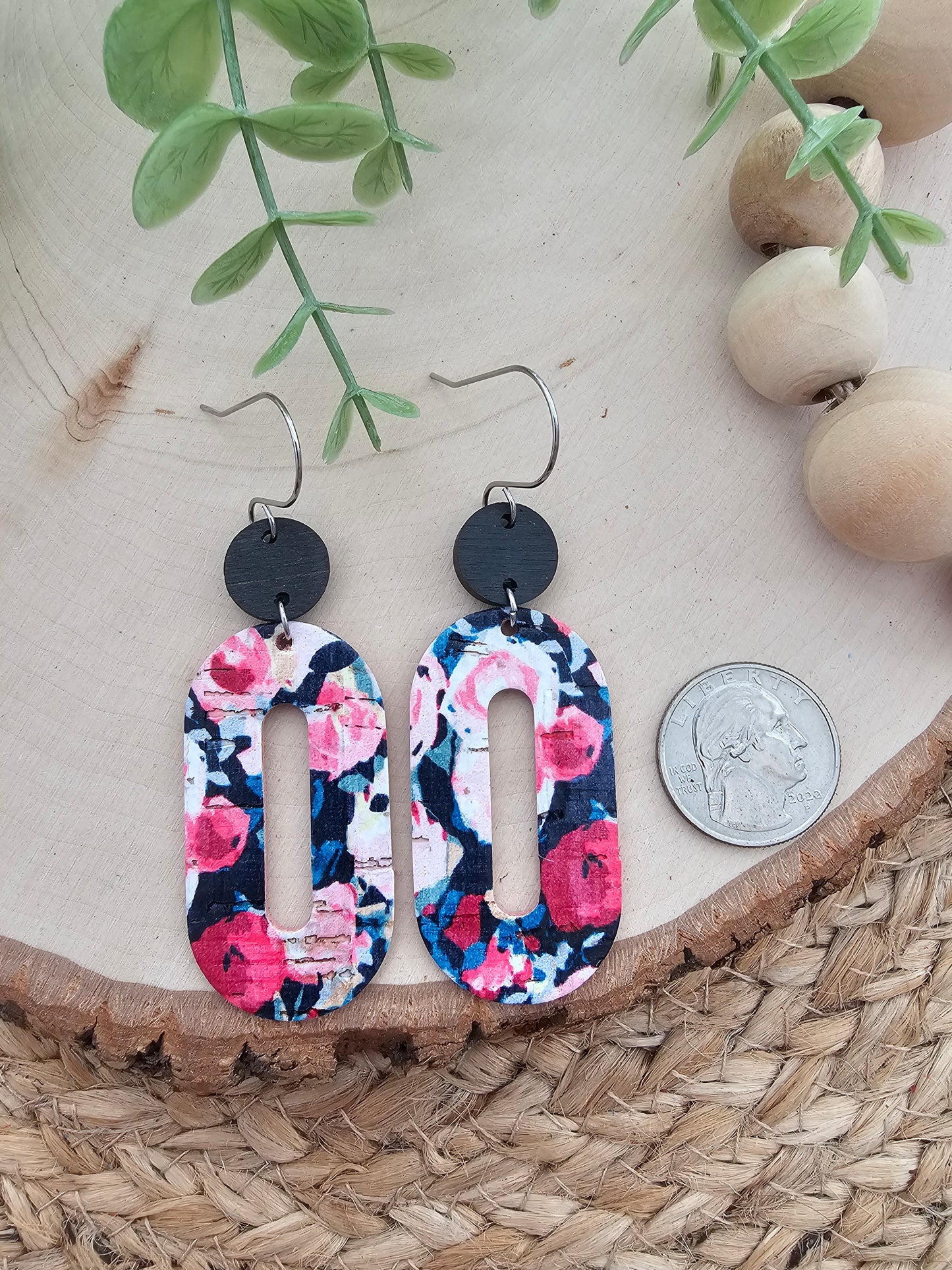 Midnight Rose Garden Floral Elongated Oval Earrings