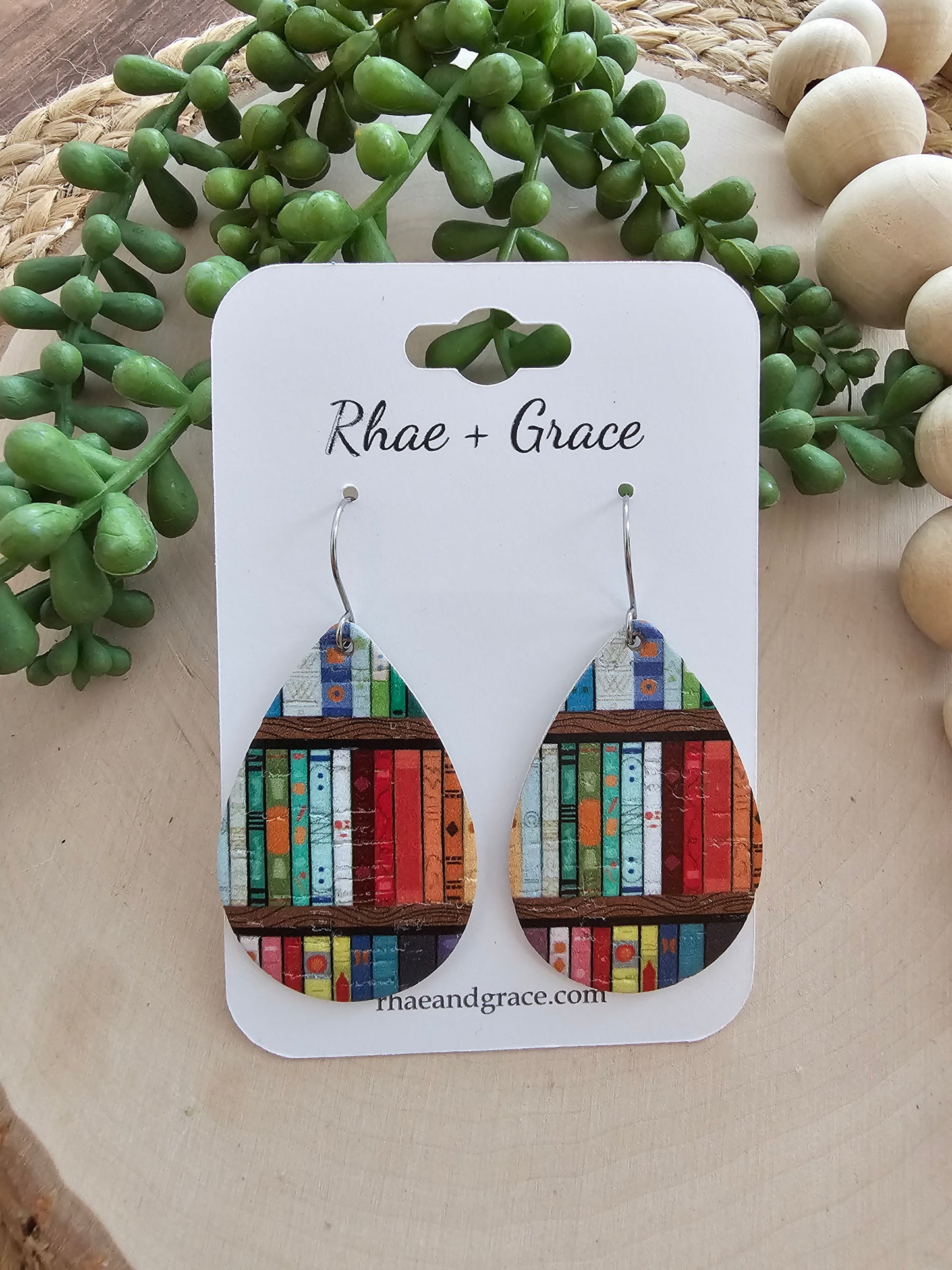 Colorful Library Book Teardrop Earrings - Medium