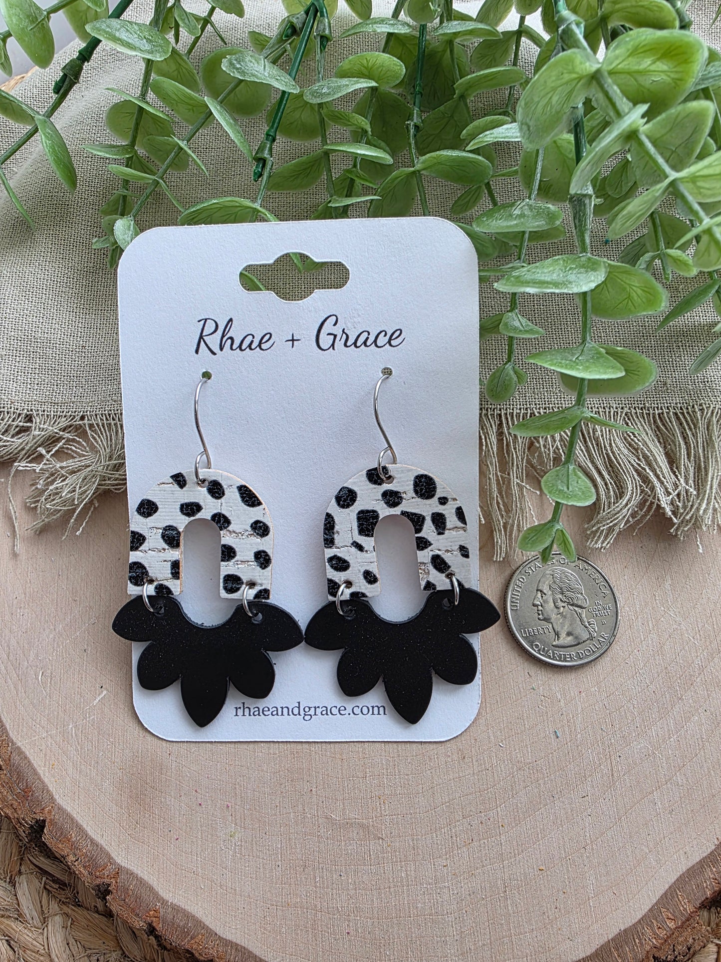Black & White Spotted Half Flower Earrings