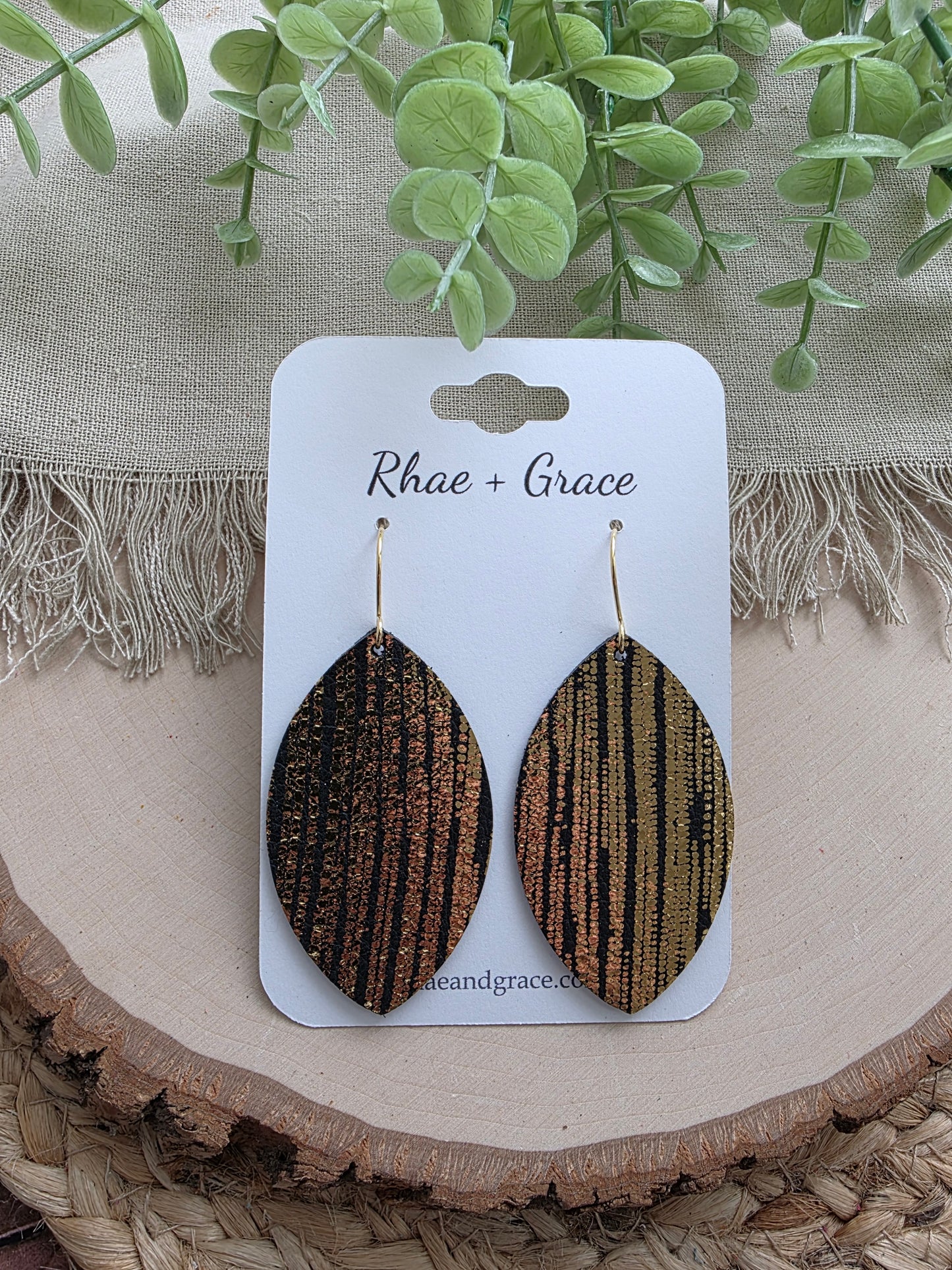 Black & Gold Leaf Earrings