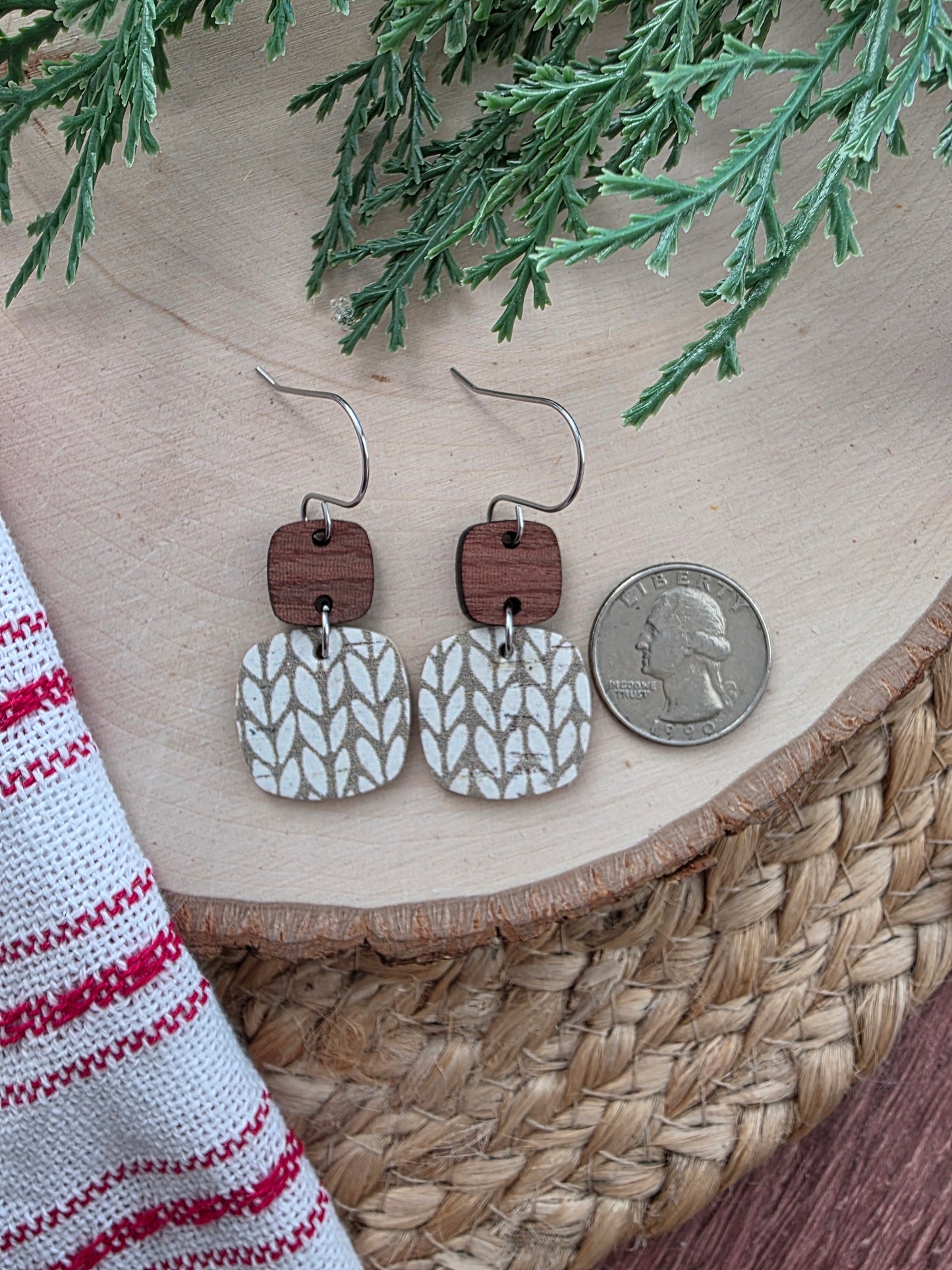 Neutral Knit Rounded Square Earrings