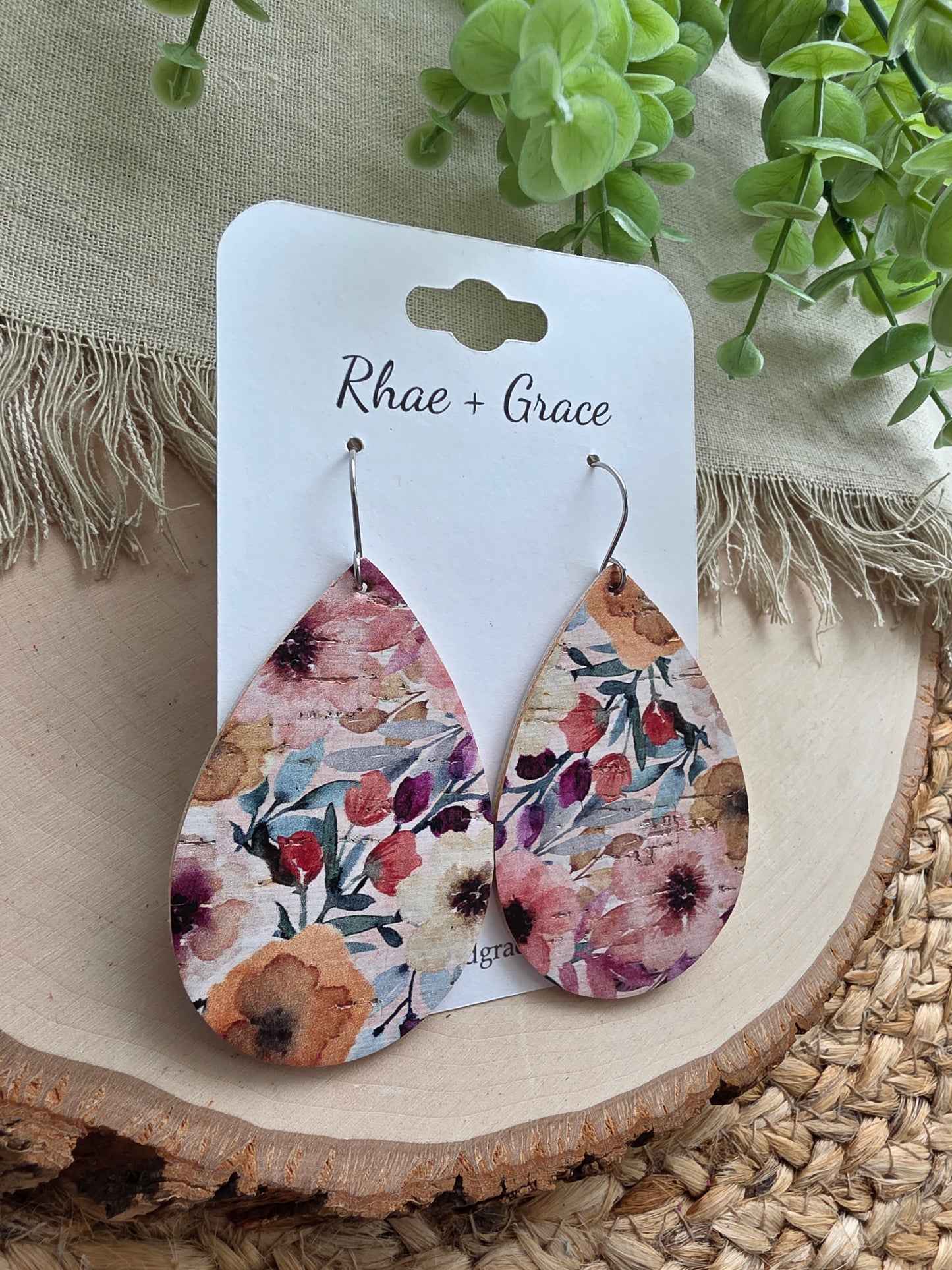 Watercolor Plum Bouquet Teardrop Earrings - Large