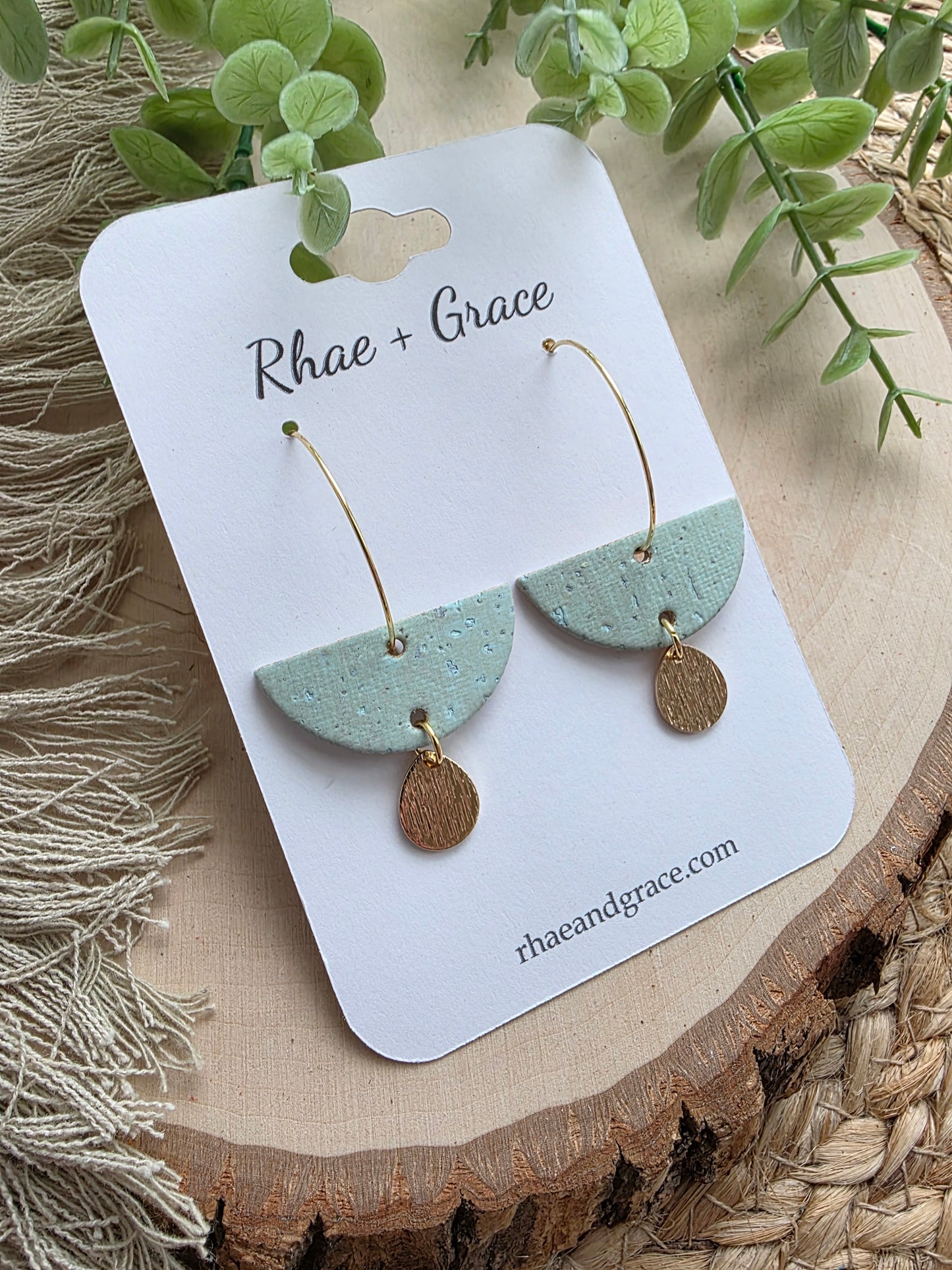 Soft Aqua Crescent Drop Hoop Earrings
