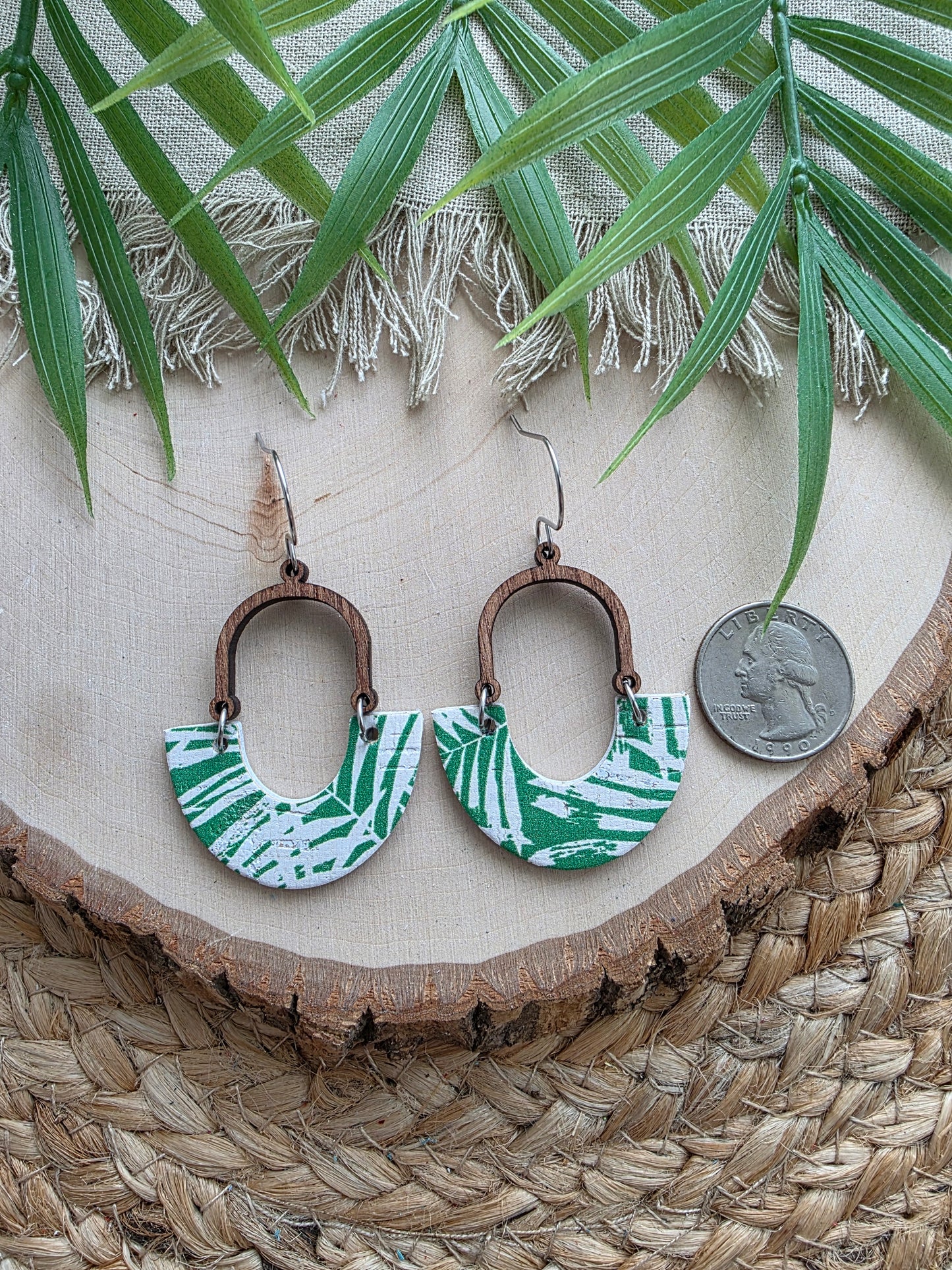 Green Coastal Palms Inverted Arch Earrings