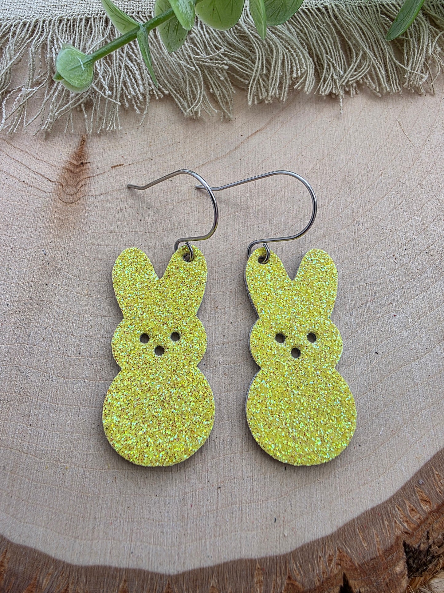 Yellow Glitter Bunny Peep Earrings