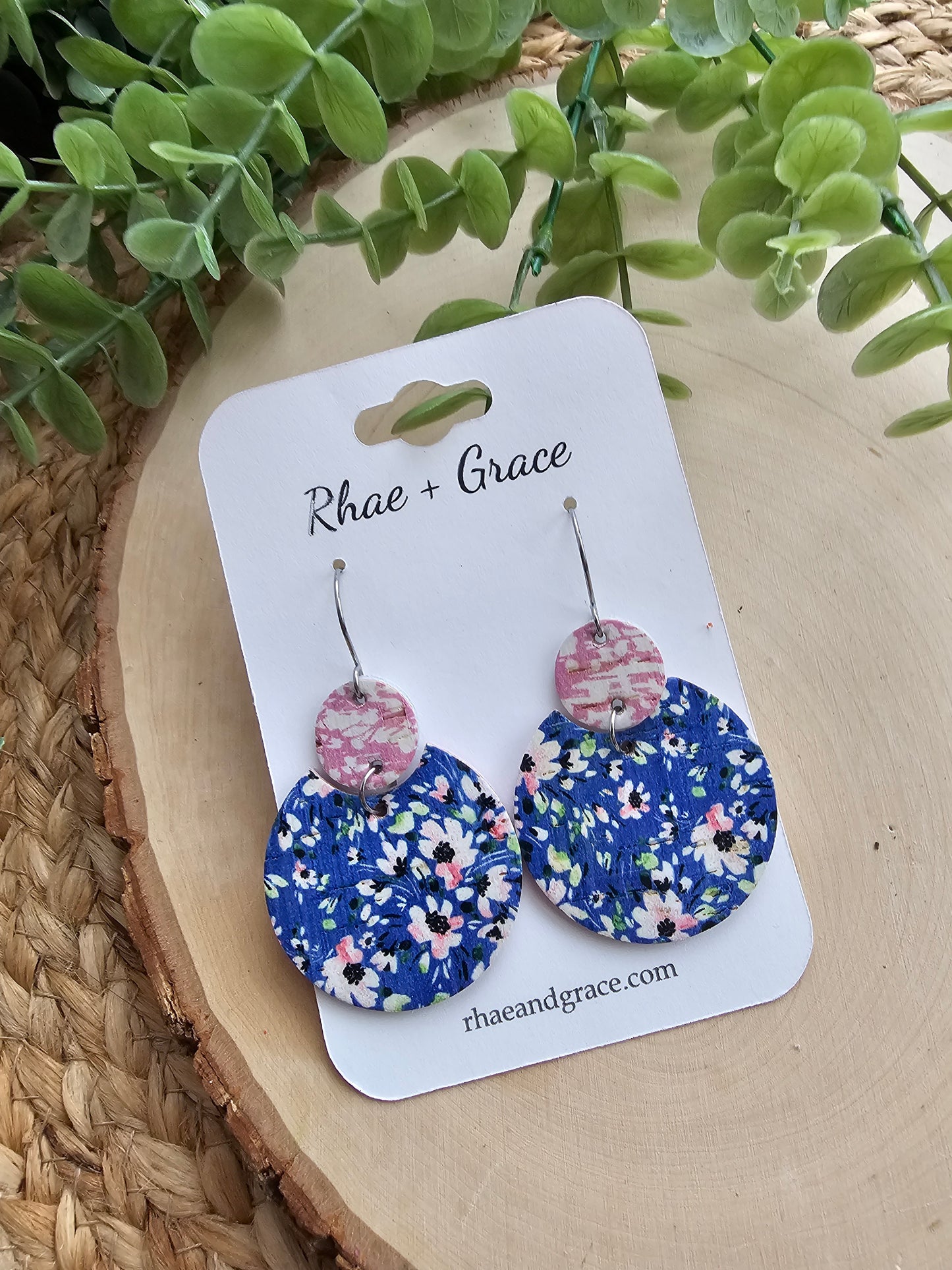 Blue Floral Circle Earrings