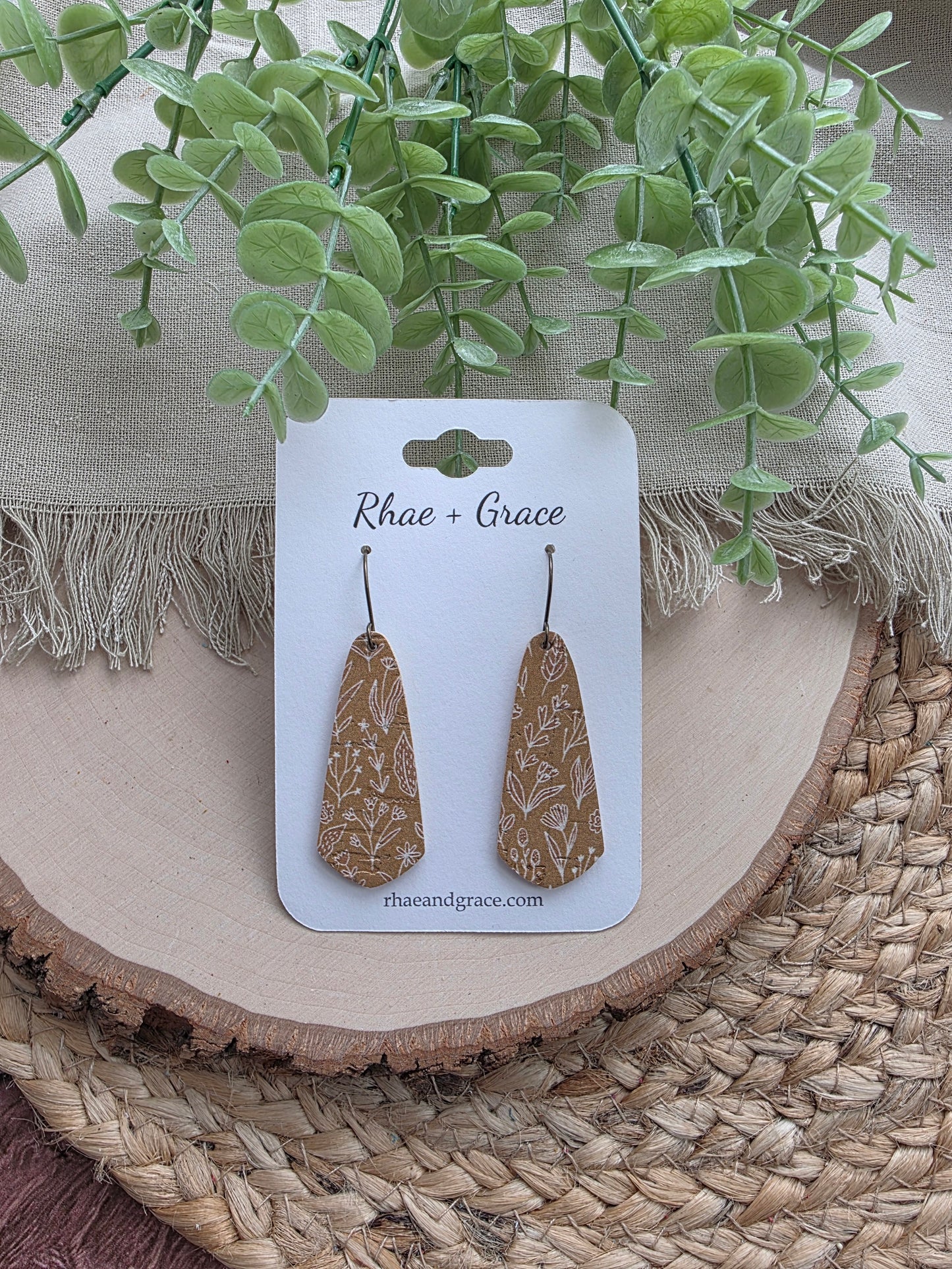 Dijon Brown & Cream Floral Skinny Drop Earrings