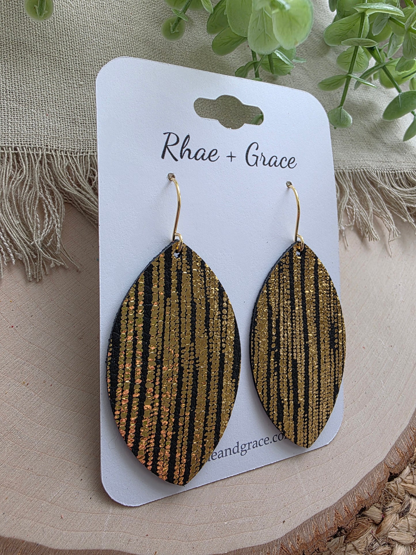 Black & Gold Leaf Earrings