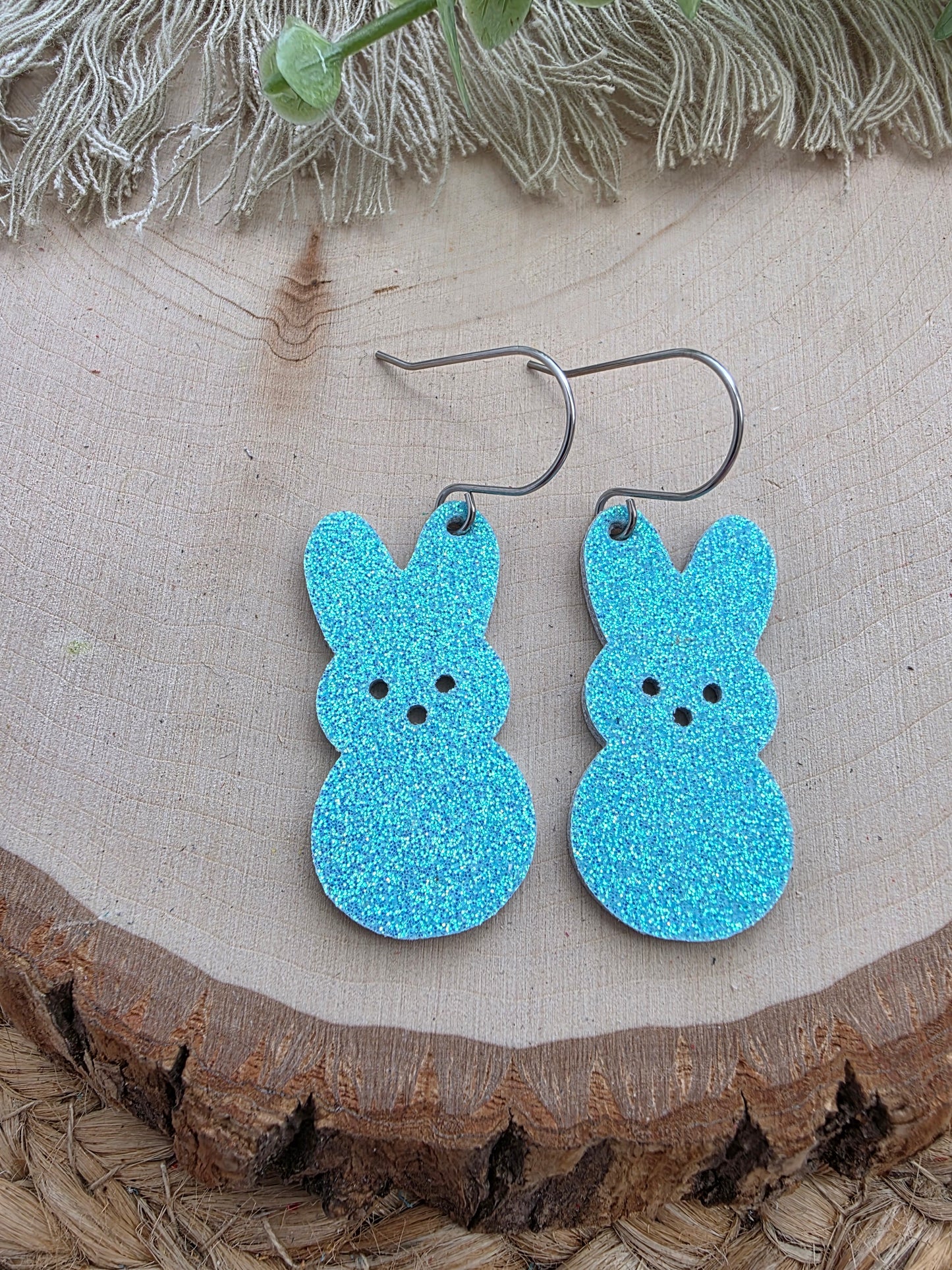 Blue Glitter Bunny Peep Earrings
