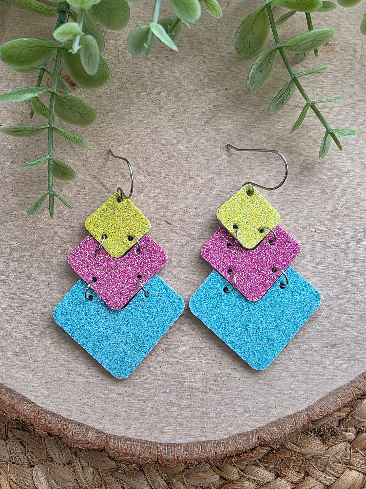 Glitter Colorblock Stacked Modern Chevron Earrings