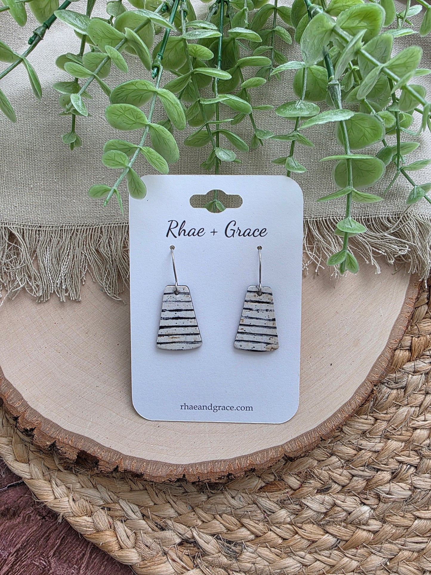 Black & White Pinstripe Small Trapezoid Earrings