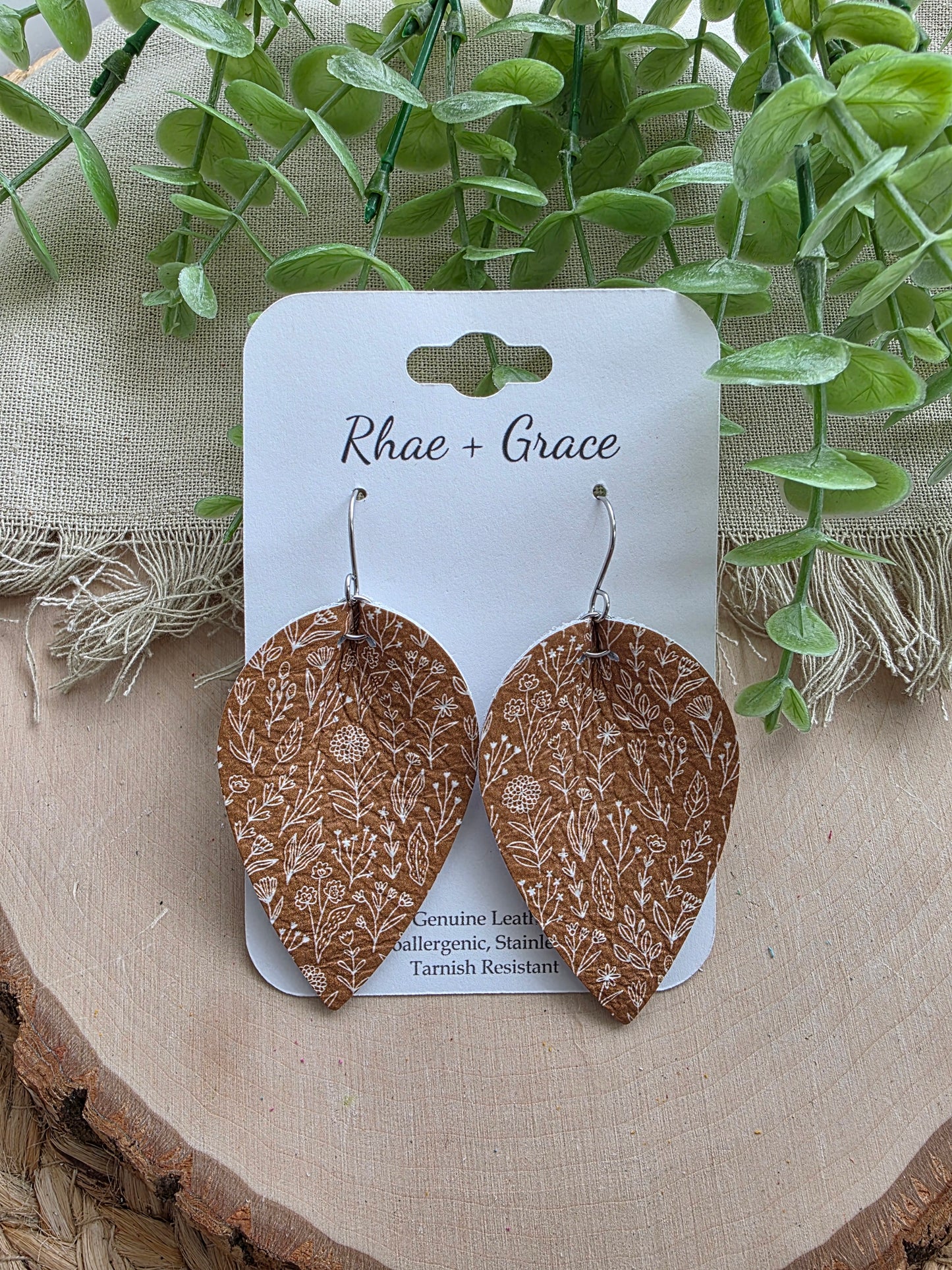 Dijon Brown & Cream Floral Pinched Petal Earrings - Large (2.5")