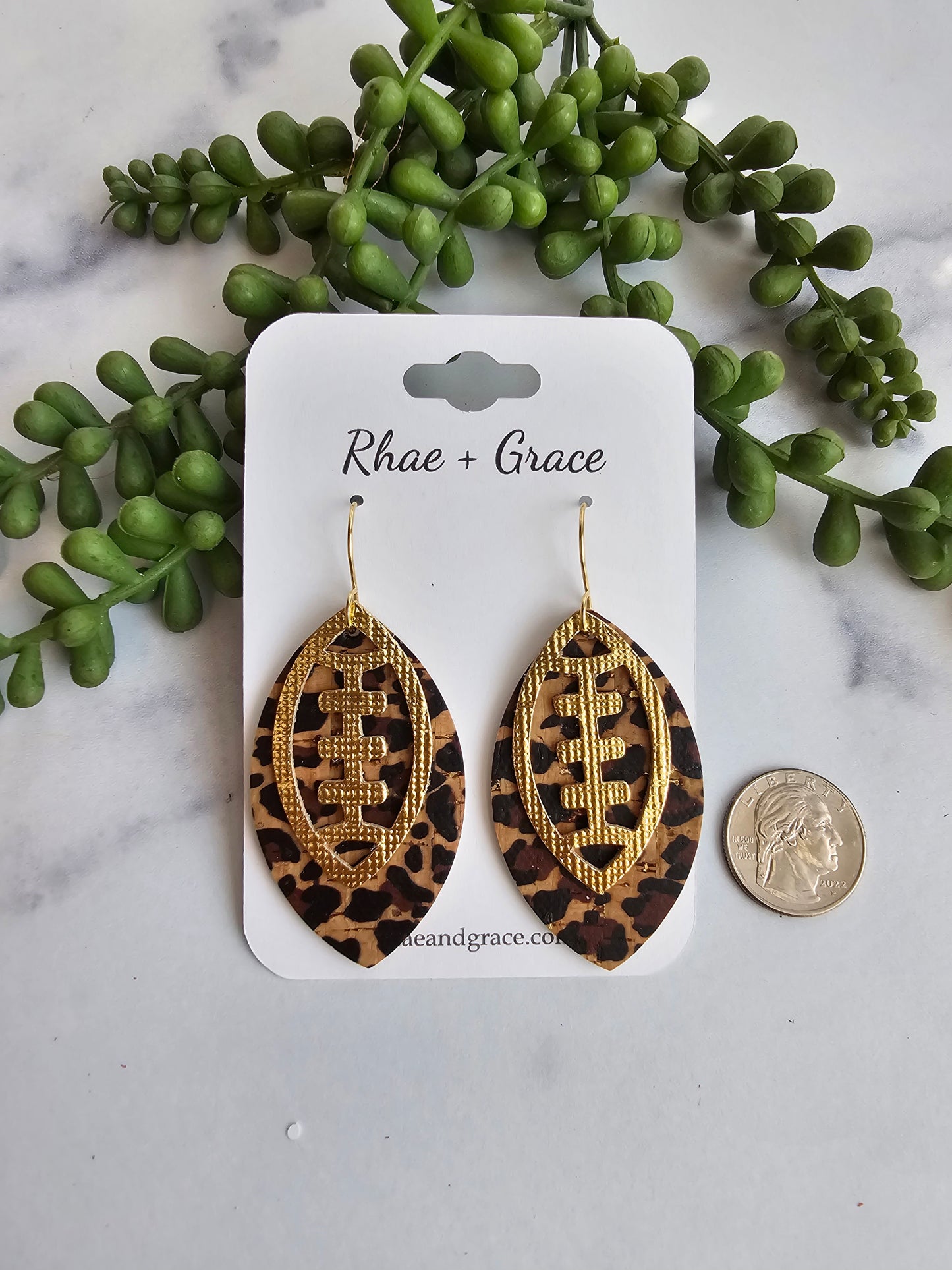 Leopard Print & Gold Layered Football Earrings