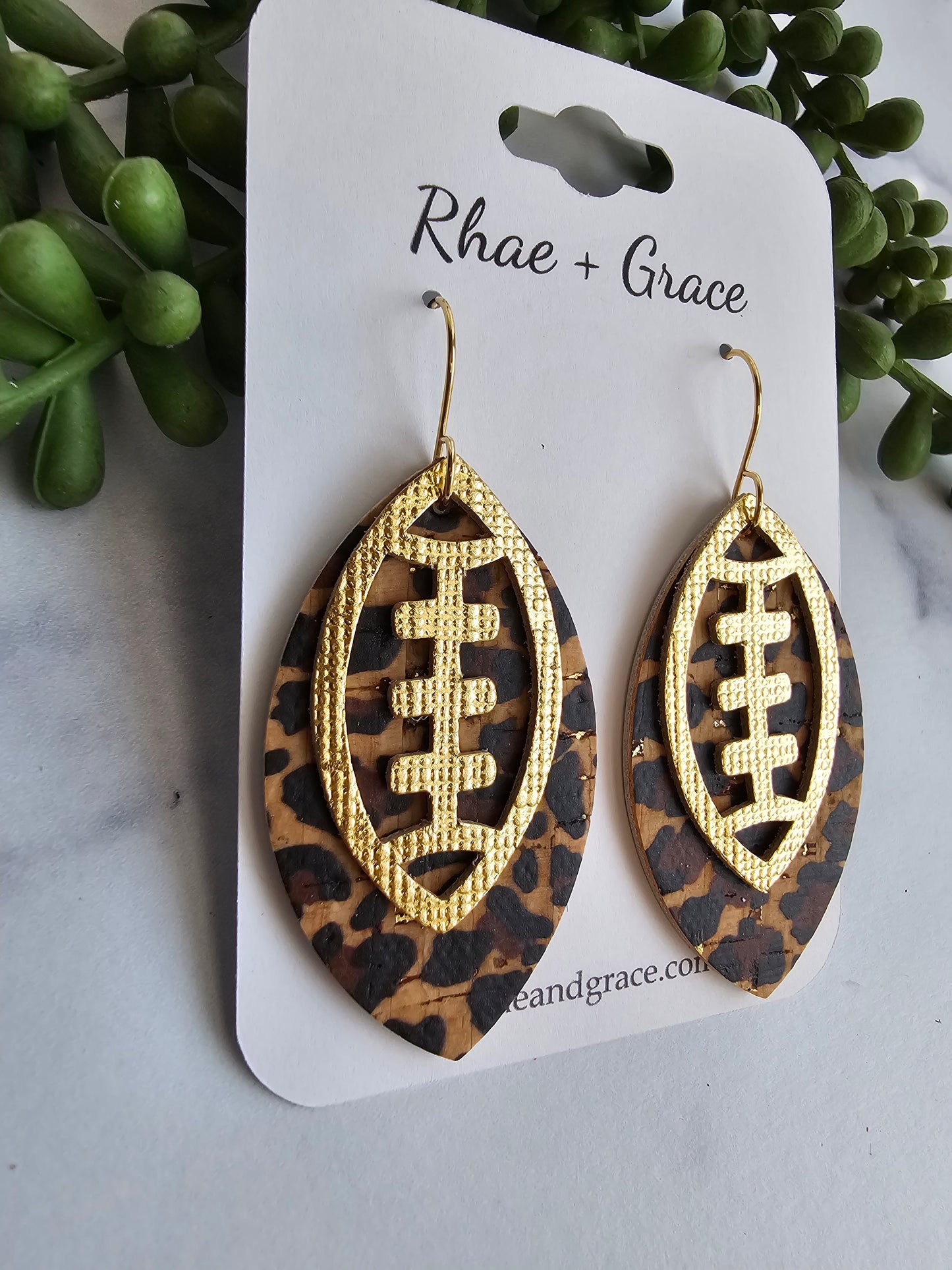 Leopard Print & Gold Layered Football Earrings