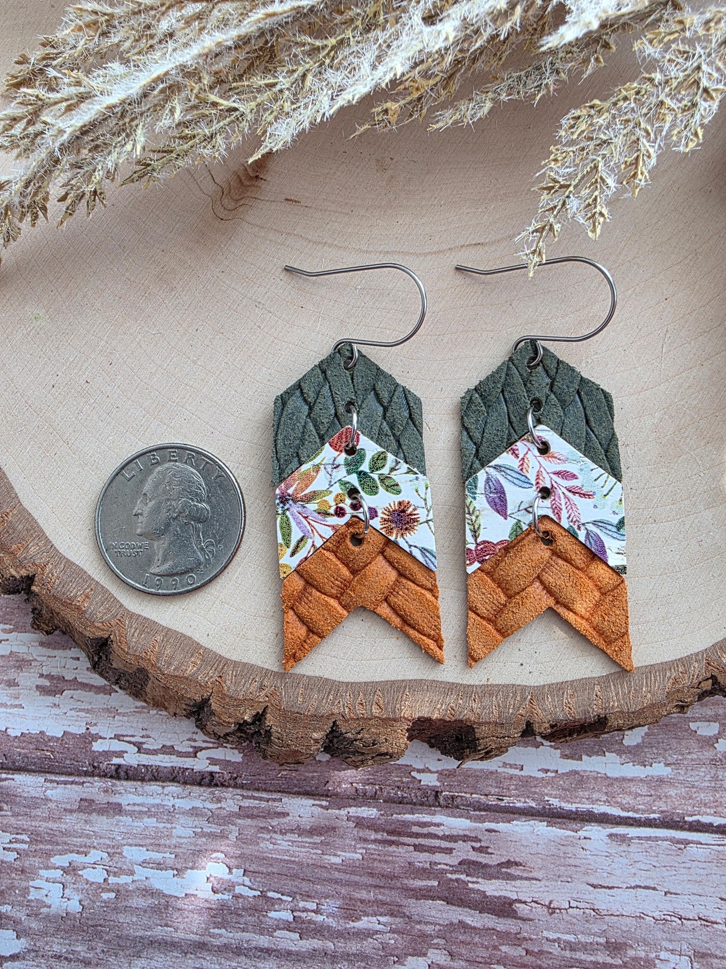 Autumn Floral Triple Chevron Arrow Earrings