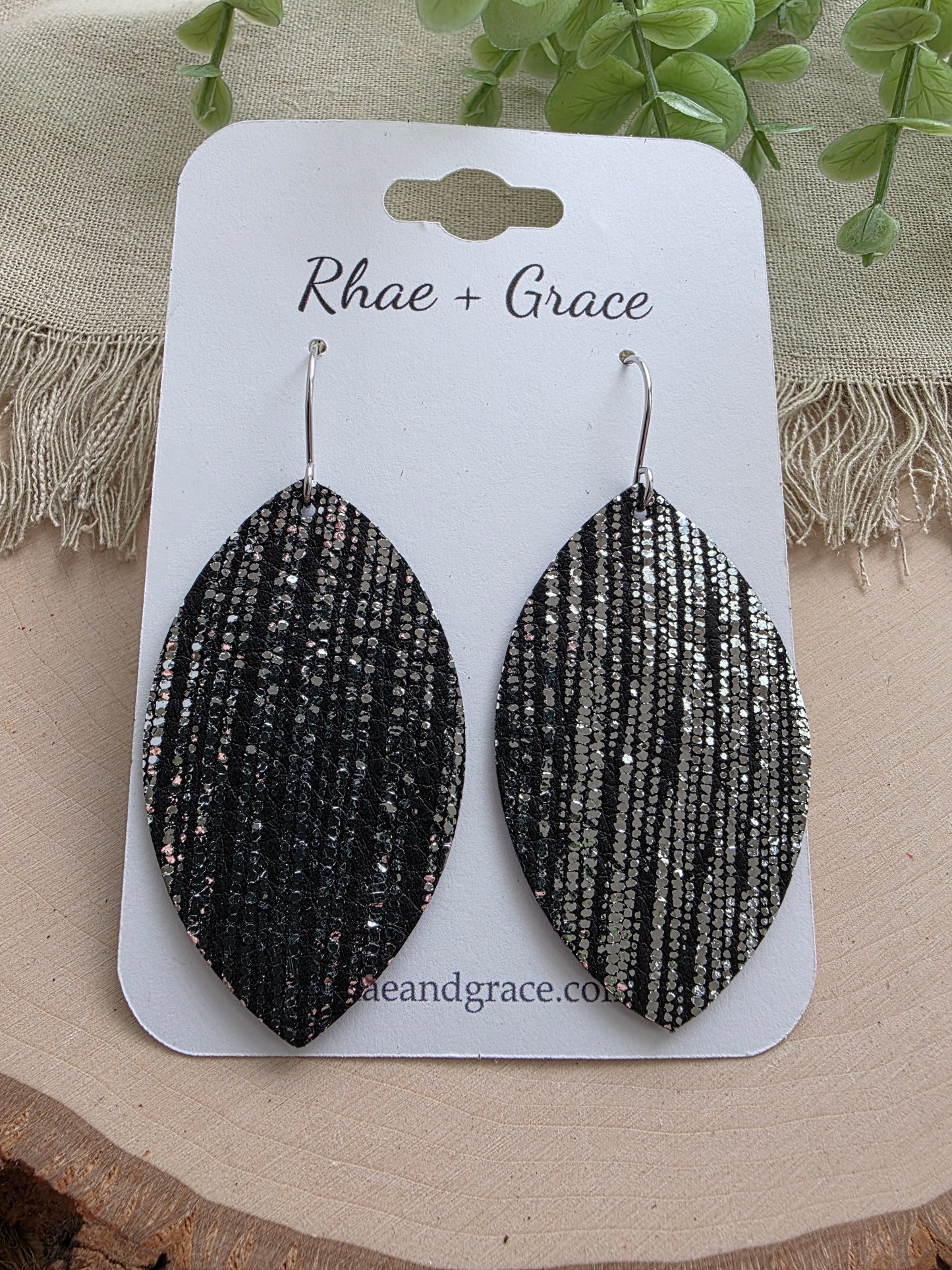 Black & Silver Leaf Earrings