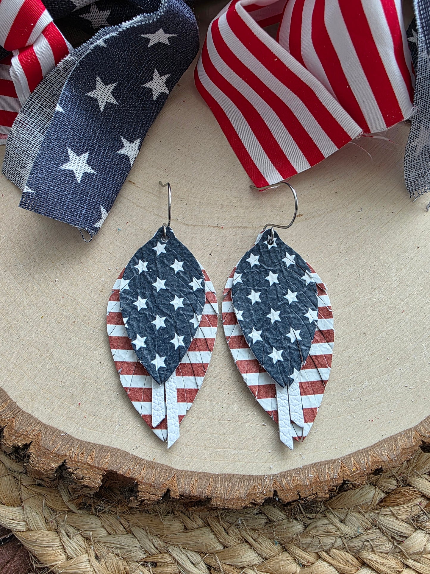 Stars & Stripes Fringe Feather Earrings