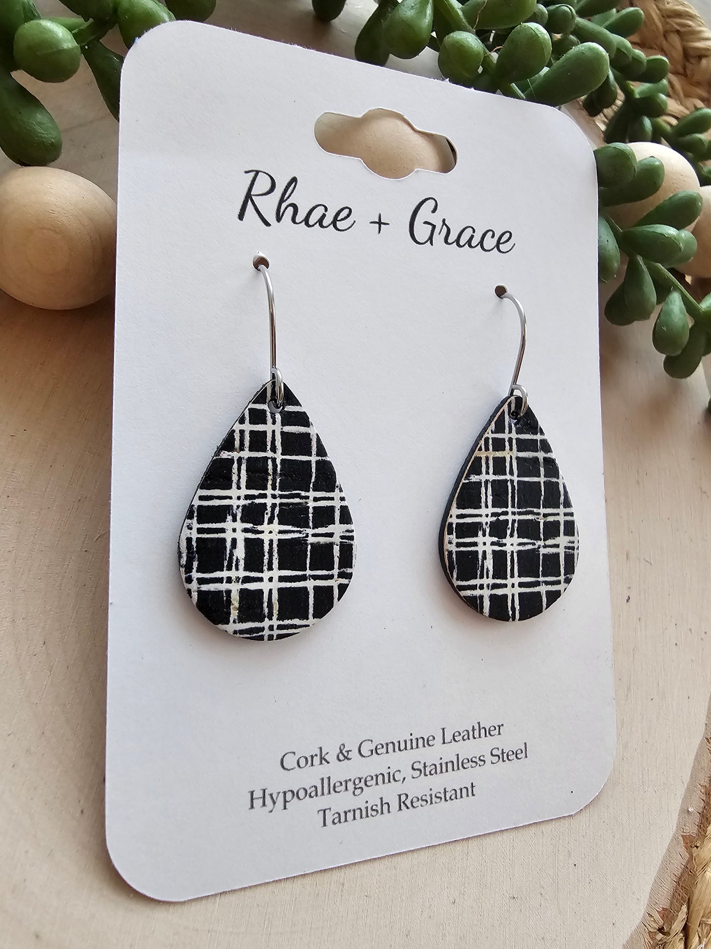 Black & White Croashatch Teardrop Earrings - Small