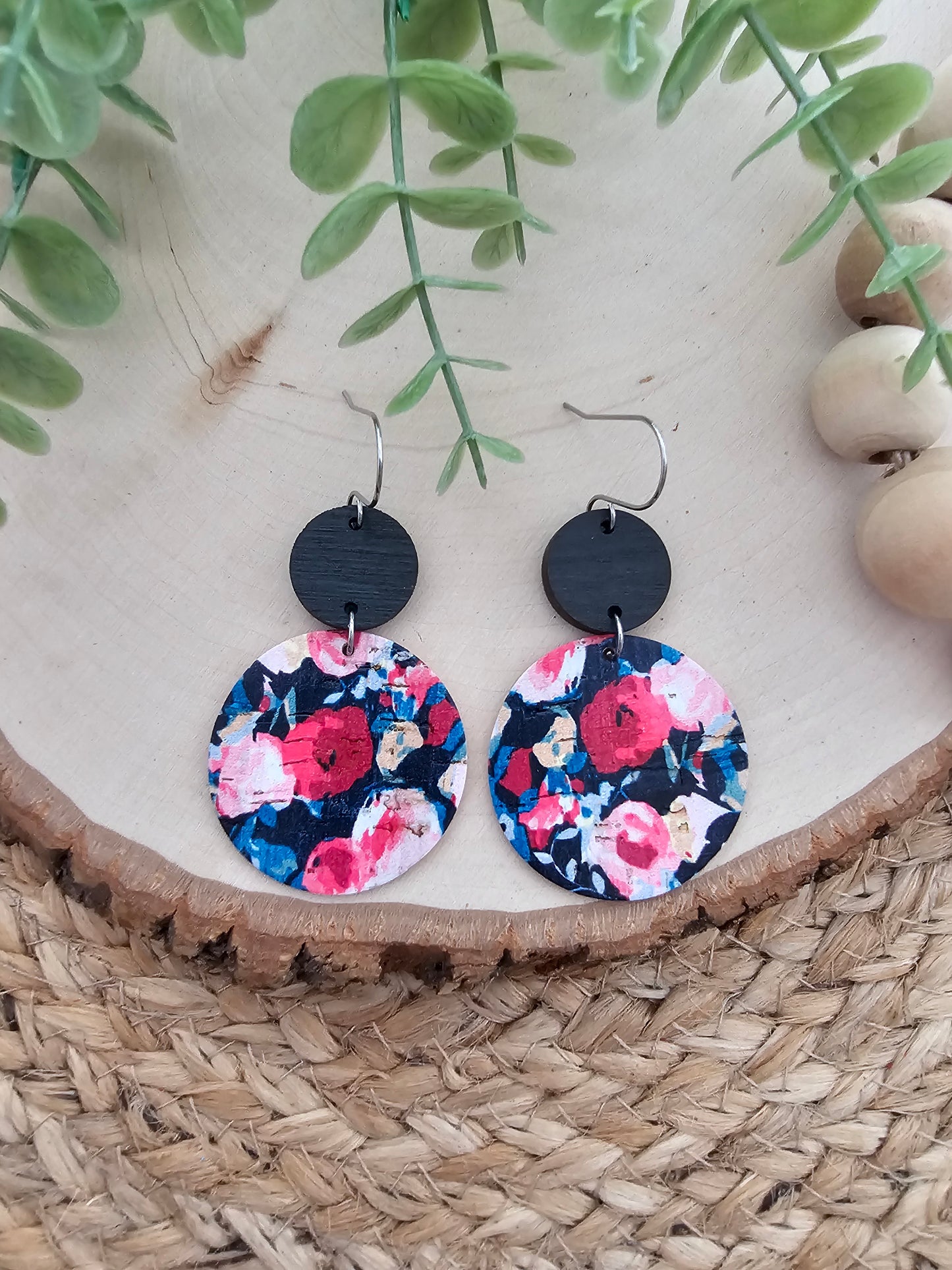 Midnight Rose Garden Large Circle Drop Earrings