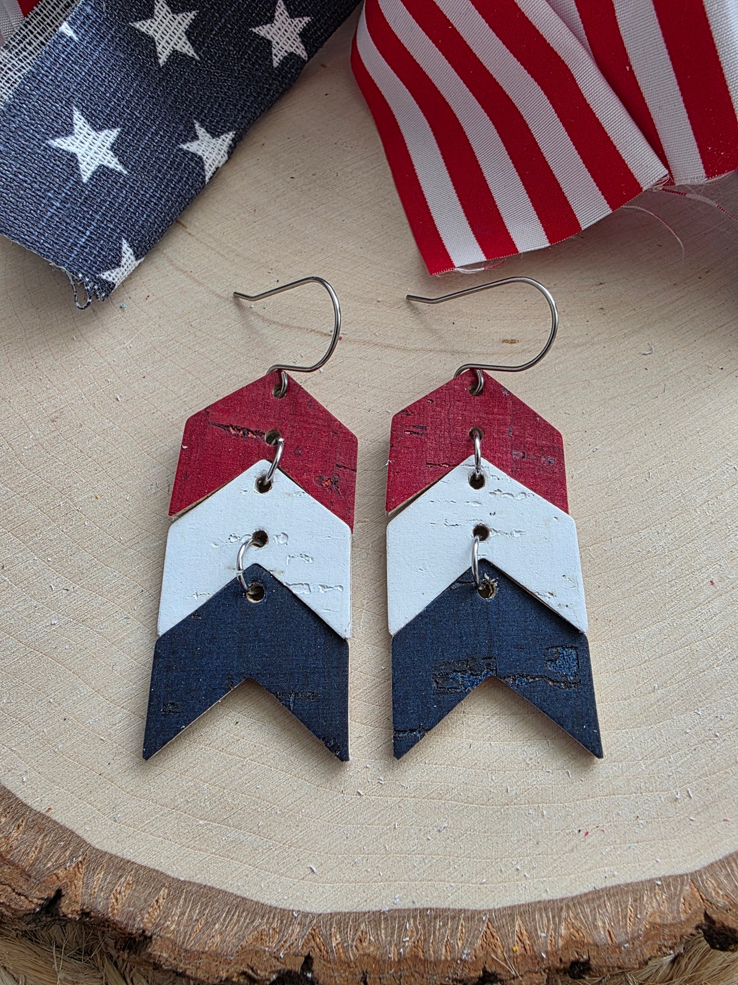 Red, White & Blue Triple Chevron Arrow Earrings