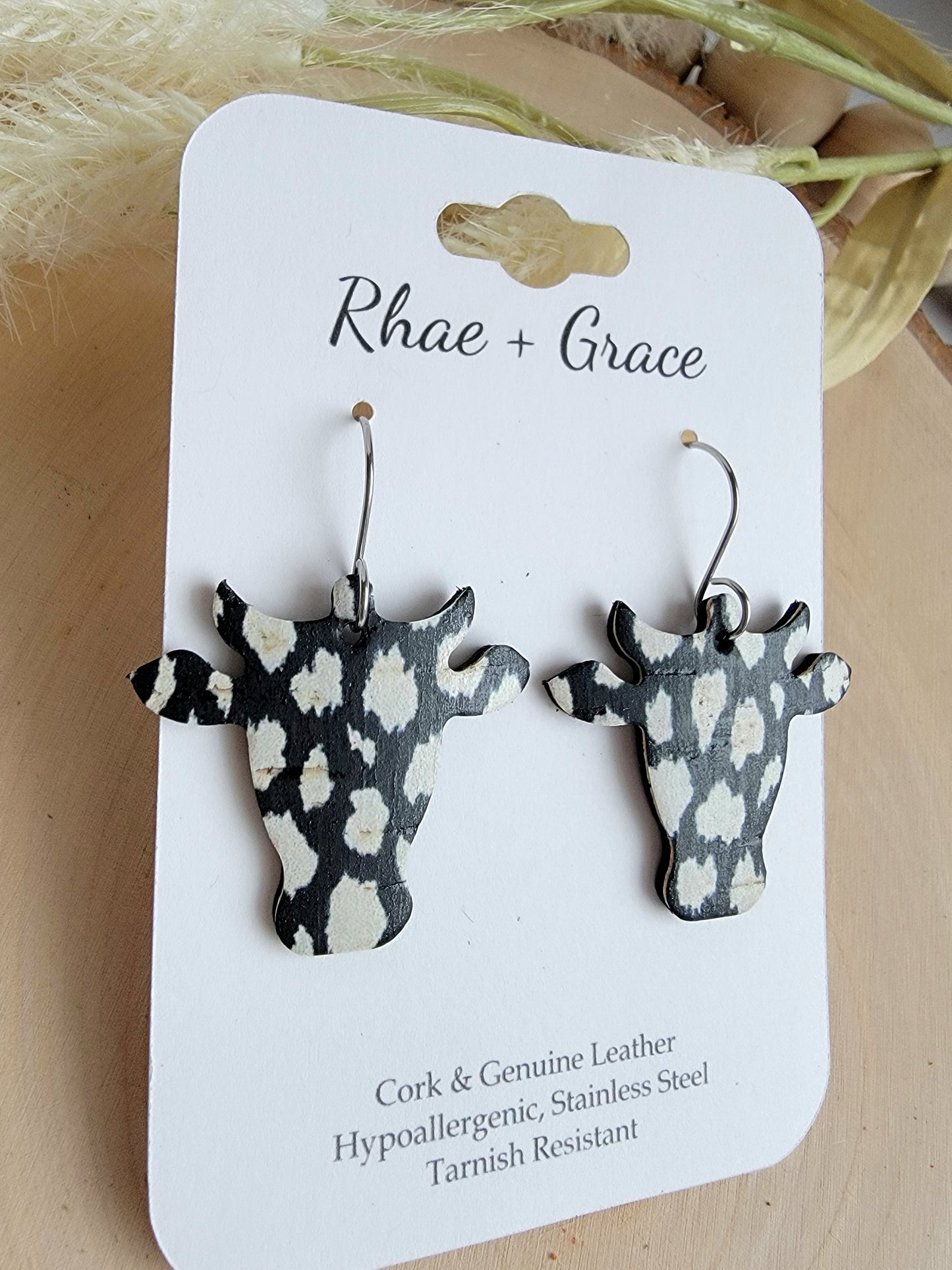 White On Black Cow Head Earrings