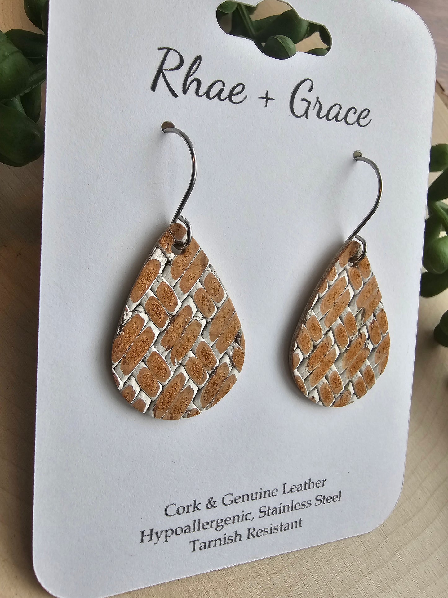 Rustic Basketweave Teardrop Earrings - Small
