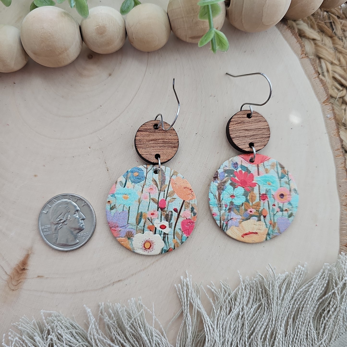 Colorful Wildflower Field Floral Circle Drop Earrings