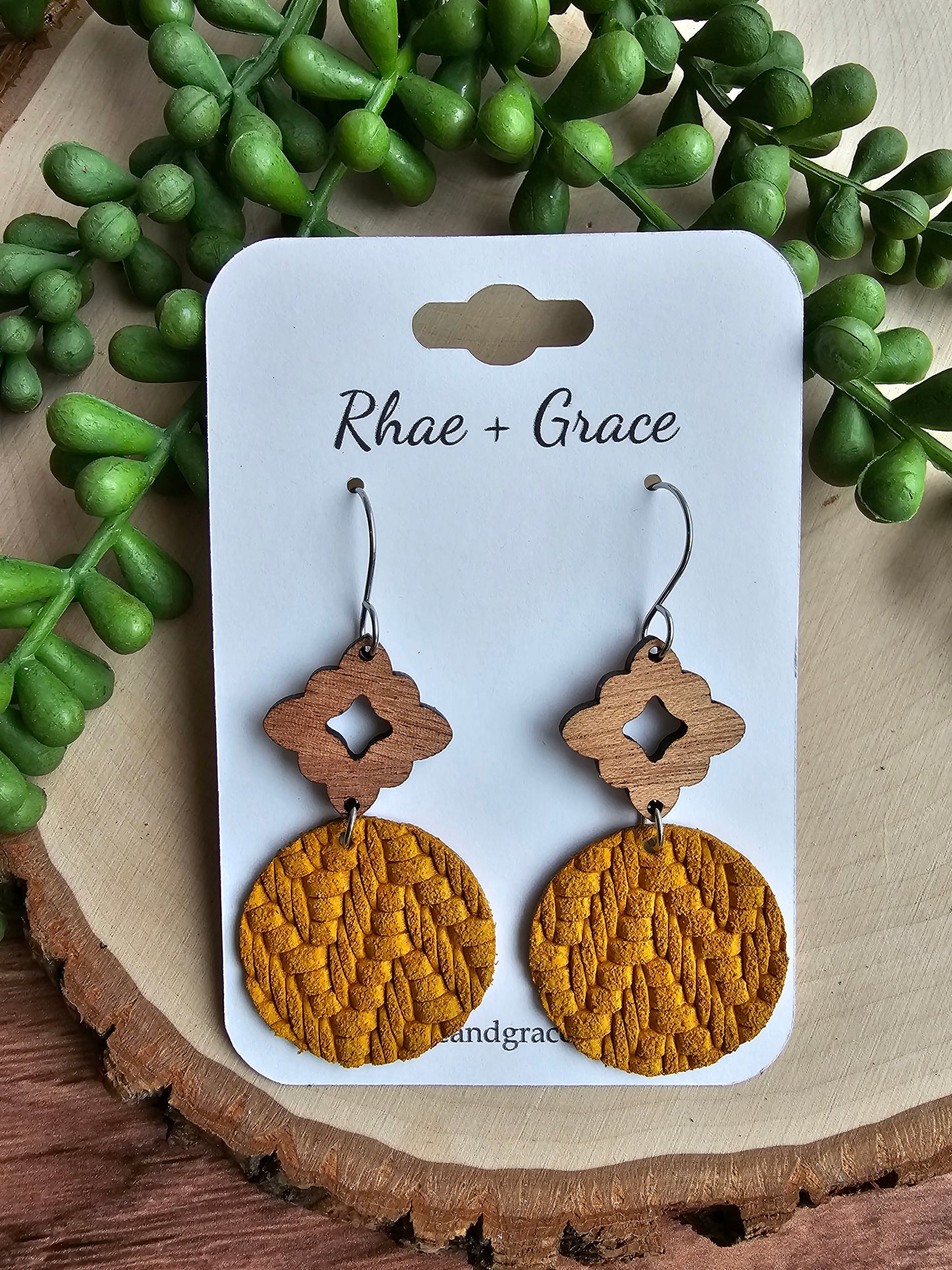 Dijon Mustard Knit Circle Drop Earrings