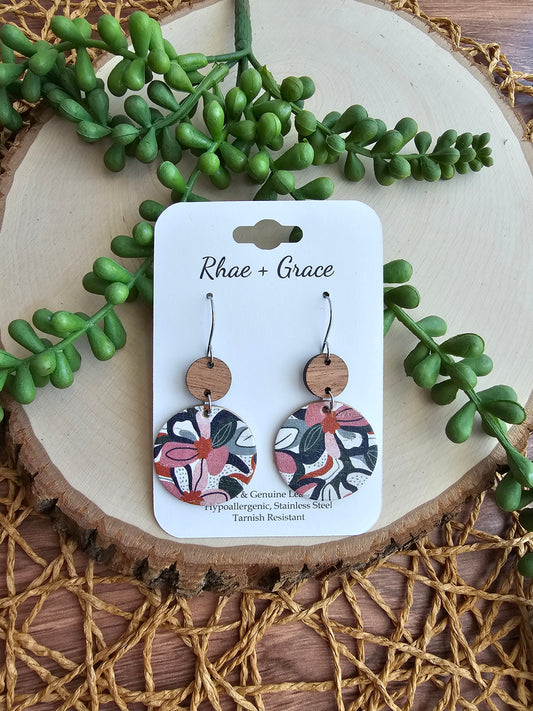 Retro Floral Circle Drop Earrings