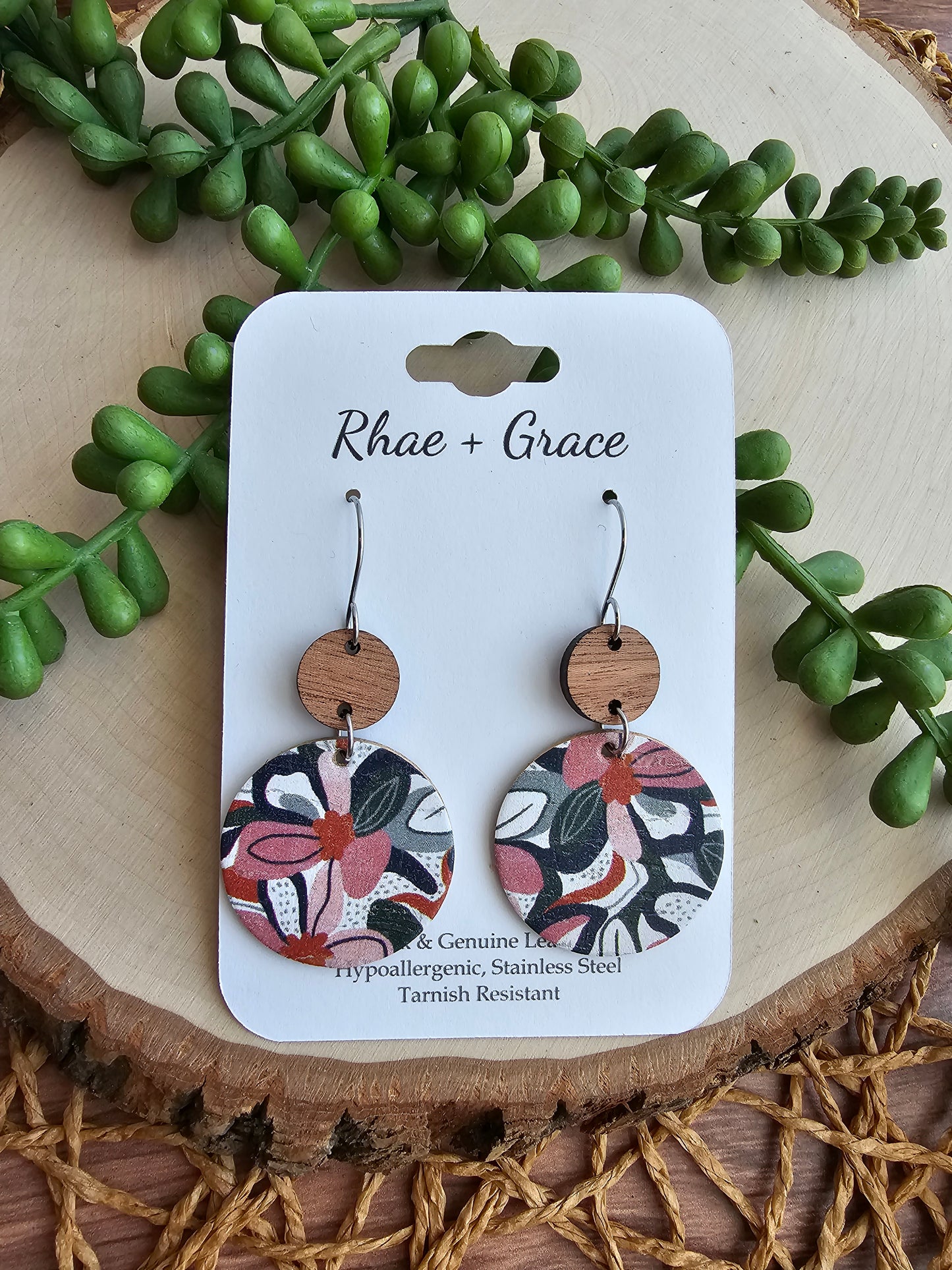 Retro Floral Circle Drop Earrings