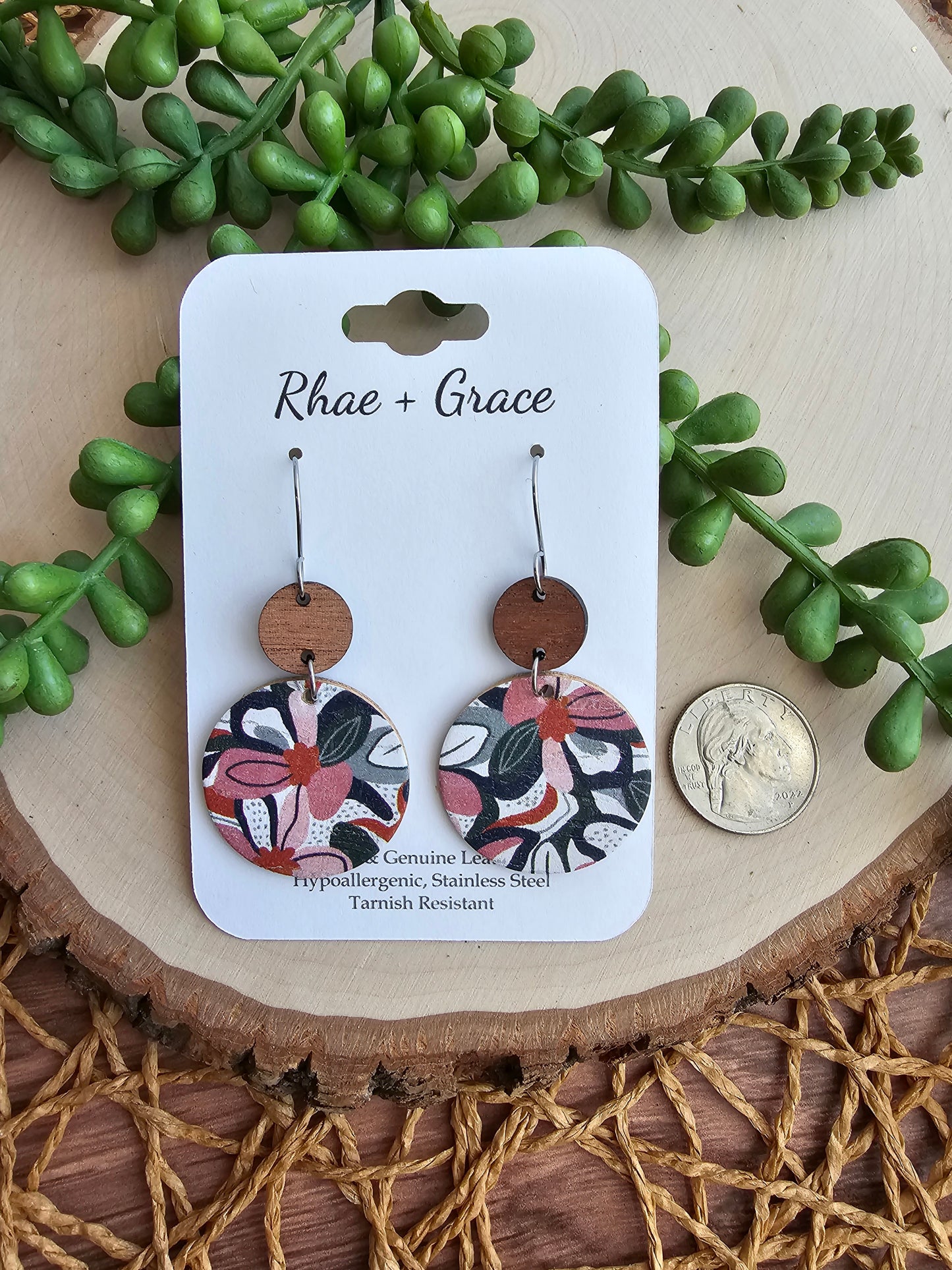 Retro Floral Circle Drop Earrings