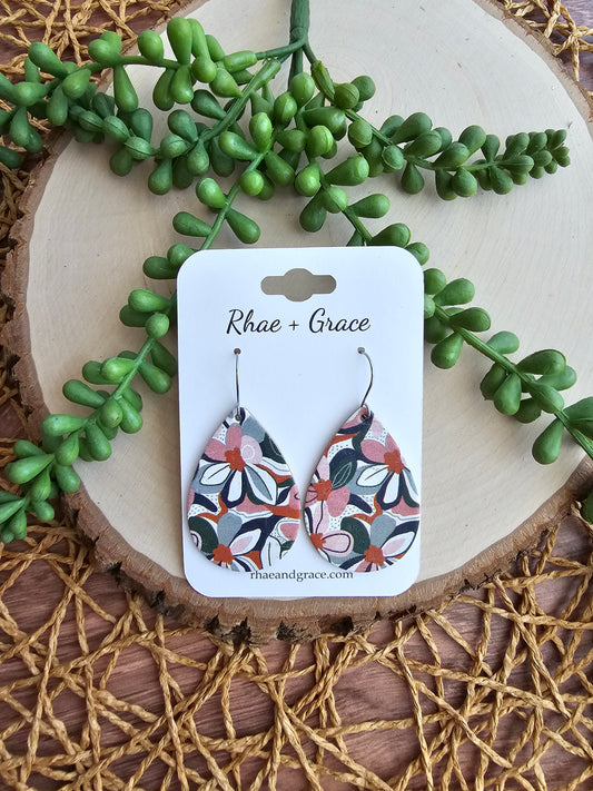 Retro Floral Teardrop Earrings - Medium